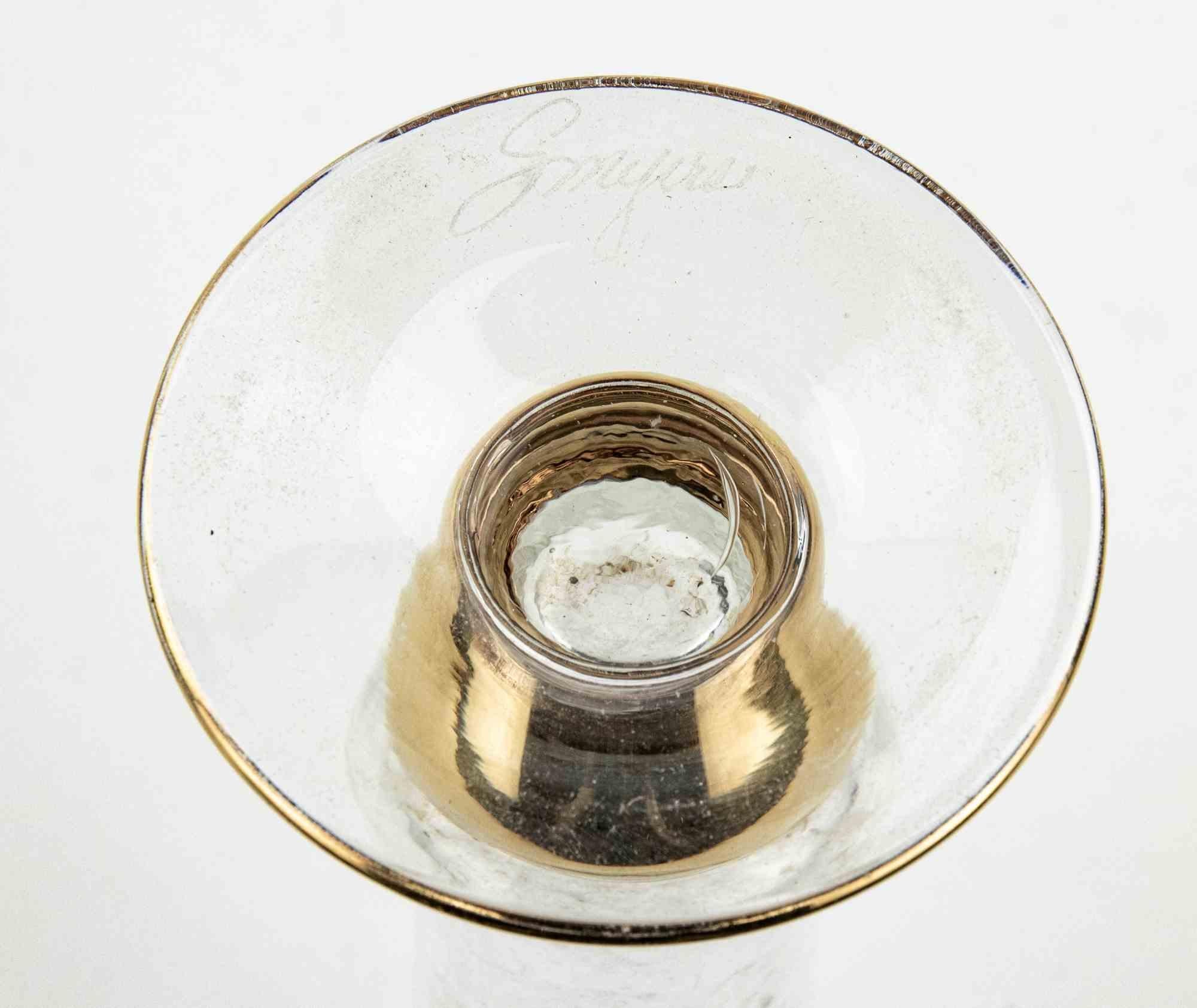 Metà XX secolo Vaso in vetro di metà secolo con sovrapposizioni dorate, anni '30 in vendita