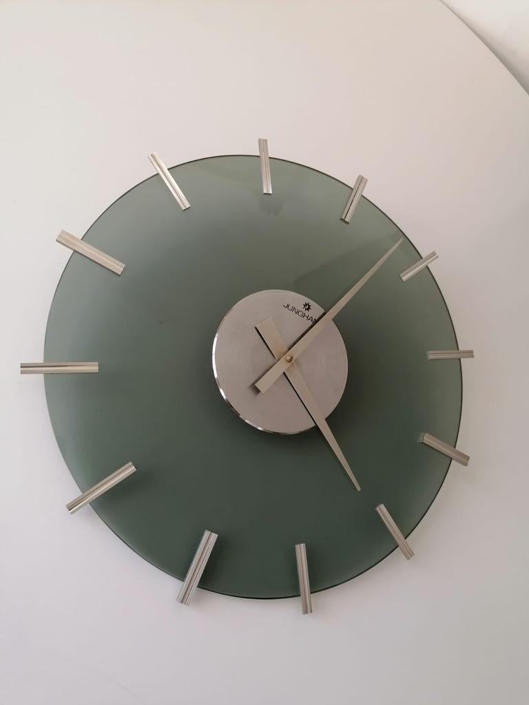 Mid-20th Century Mid-Century Glass Wall Clock by Junghans For Sale