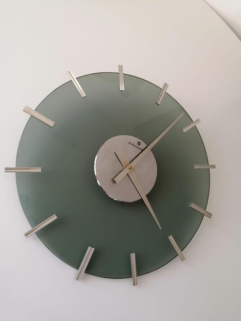 Acrylic Mid-Century Glass Wall Clock by Junghans For Sale