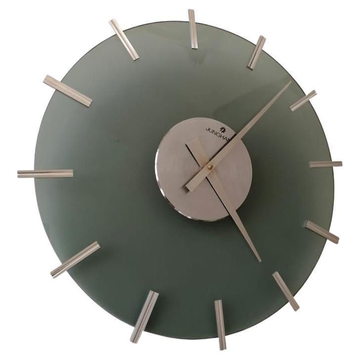 Mid-Century Glass Wall Clock by Junghans For Sale