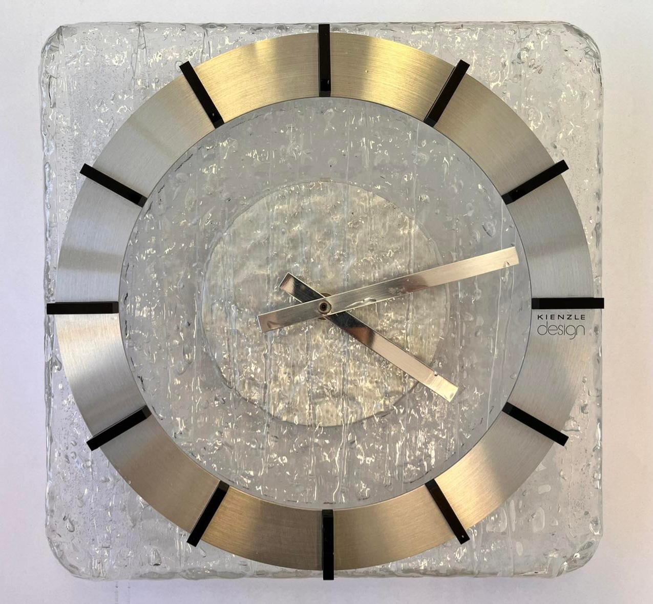 Late 20th Century MIdcentury Glass Wall Clock Kienzle Design, Germany, 1970s For Sale