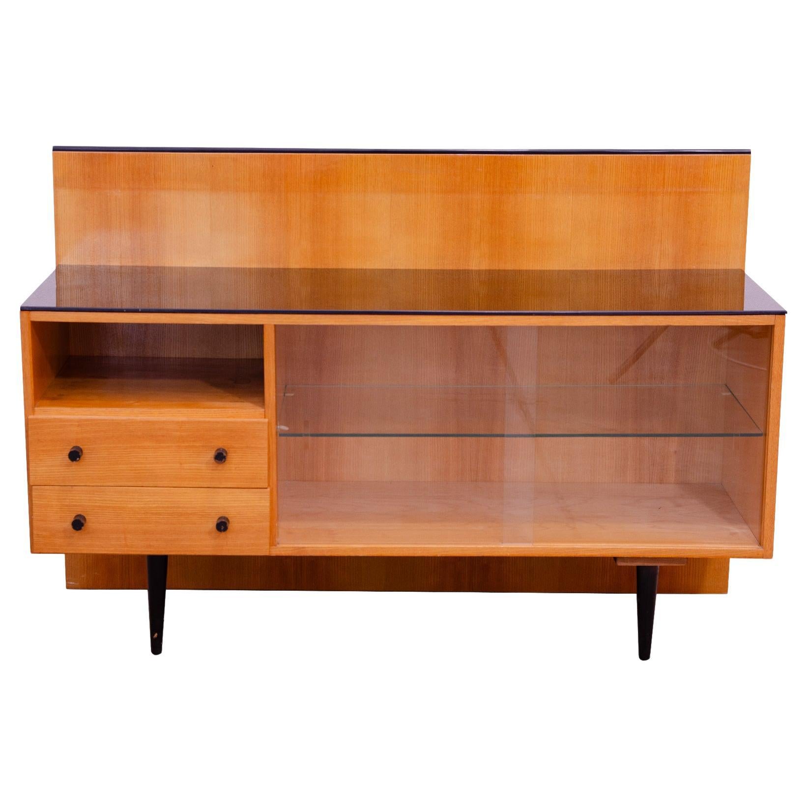 Midcentury glazed cabinet-bookcase by Mojmír Požár, Czechoslovakia, 1960s