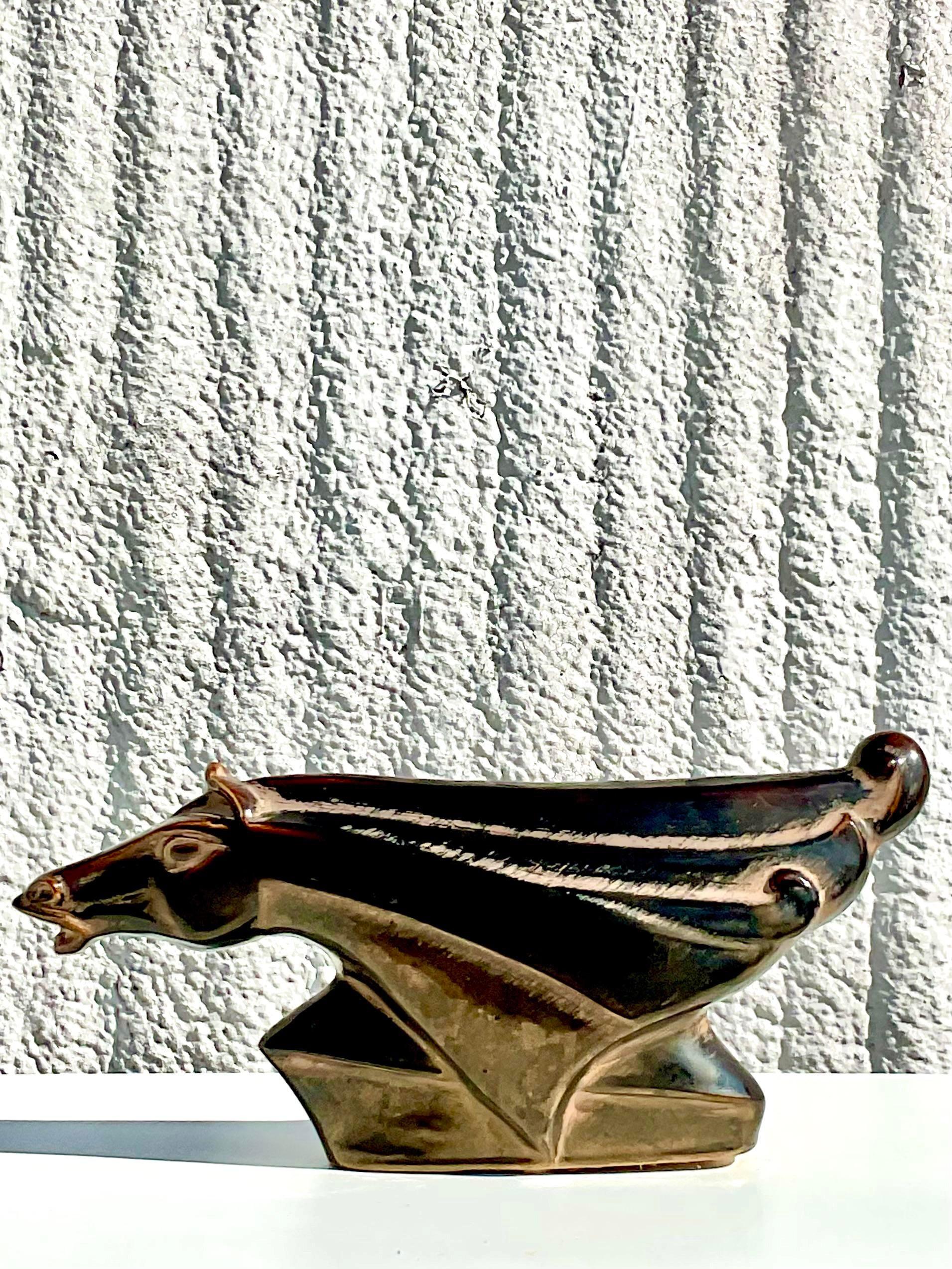 Mid-Century Modern Midcentury Glazed Ceramic Horse Profile Lamp For Sale