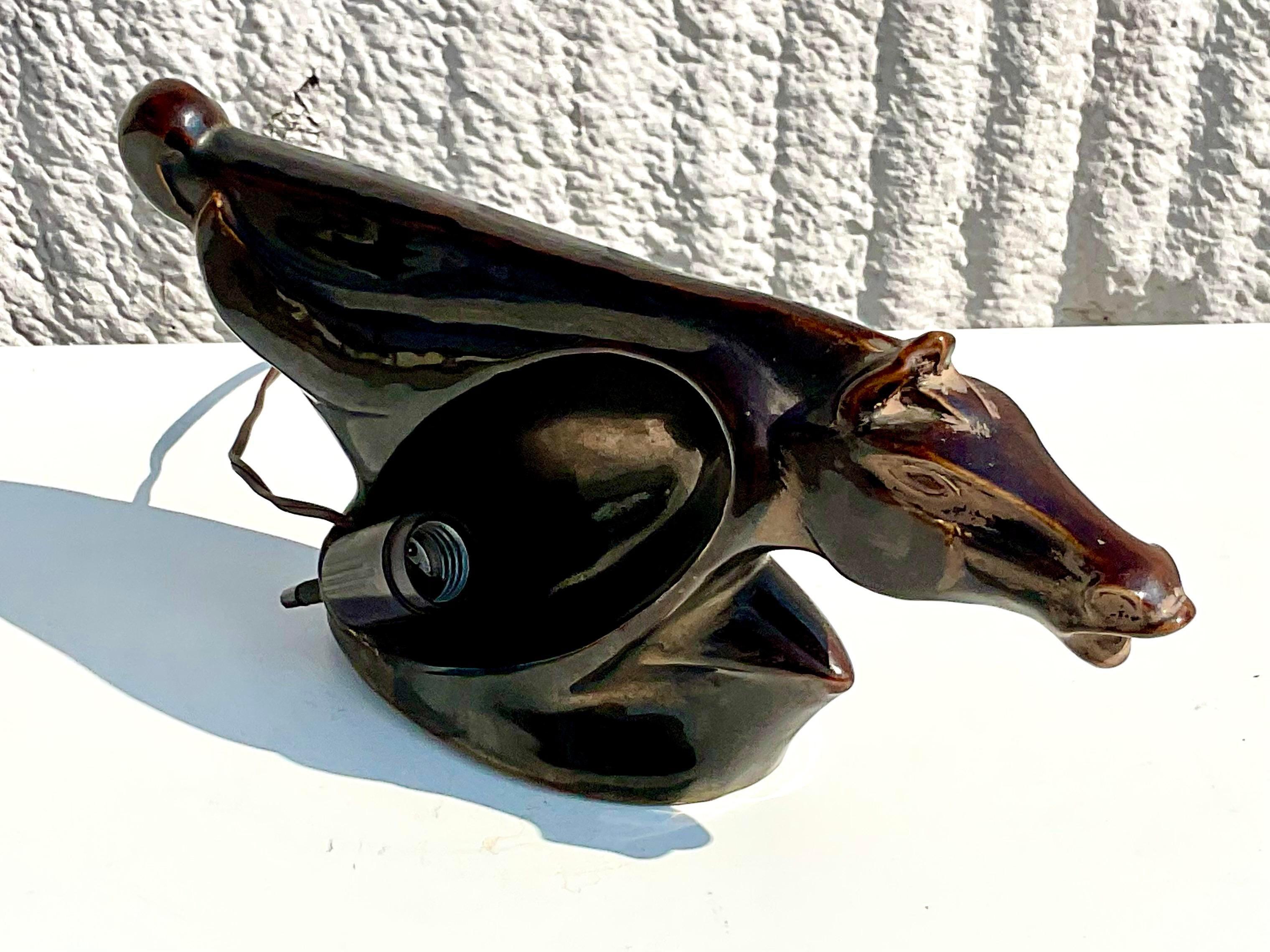 North American Midcentury Glazed Ceramic Horse Profile Lamp For Sale