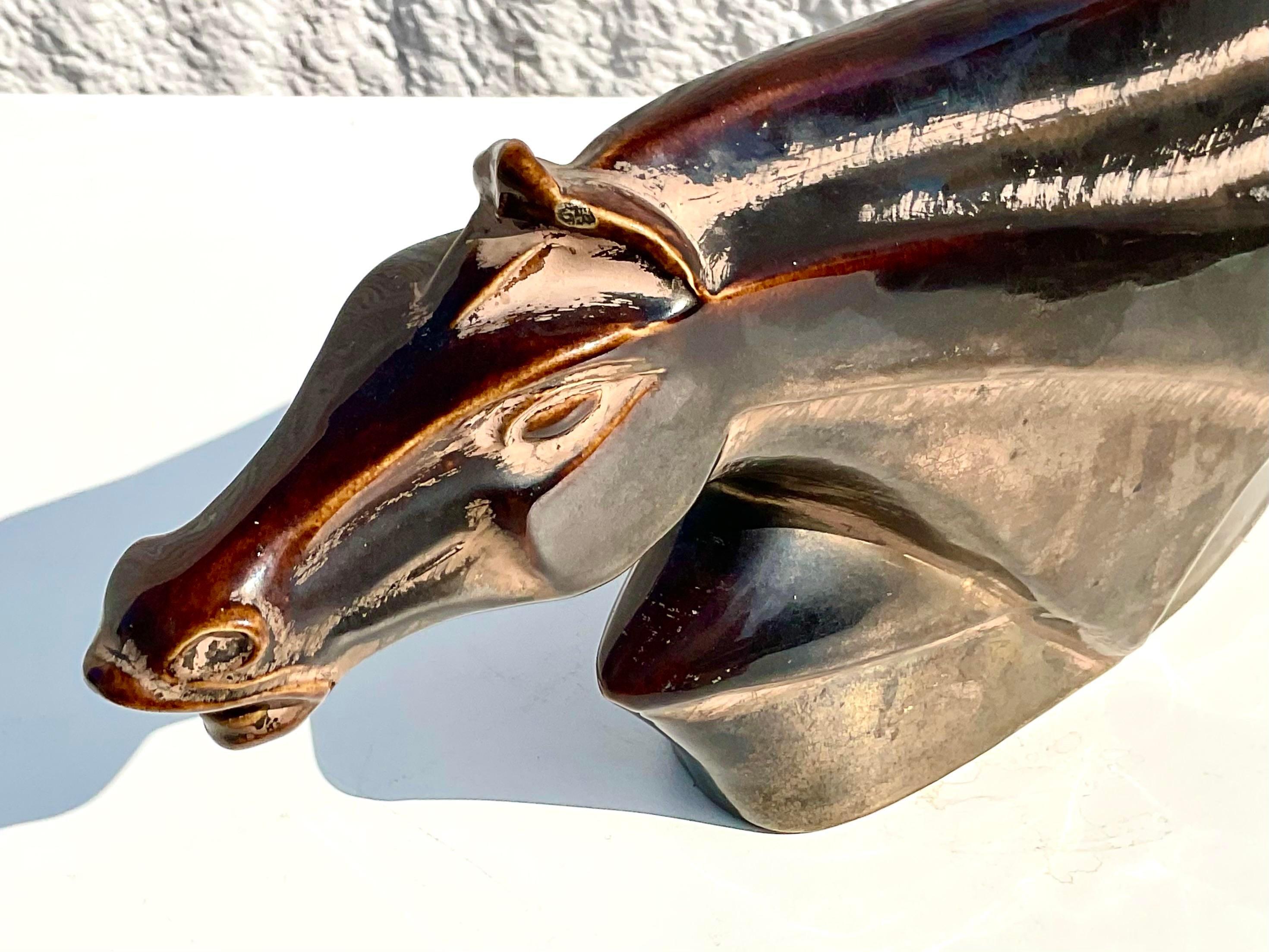 20th Century Midcentury Glazed Ceramic Horse Profile Lamp For Sale