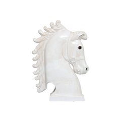 Glasierte Keramik-Pferdekopf-Skulptur aus der Jahrhundertmitte:: Frankreich:: 1950er Jahre