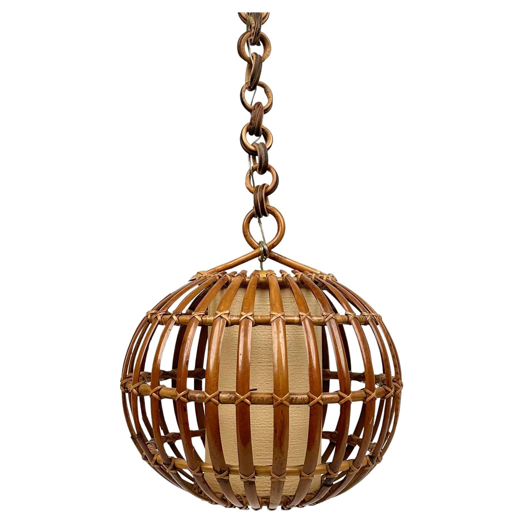 Midcentury Globe Chandelier Rattan and Bamboo, Italy 1960s In Good Condition In Rome, IT