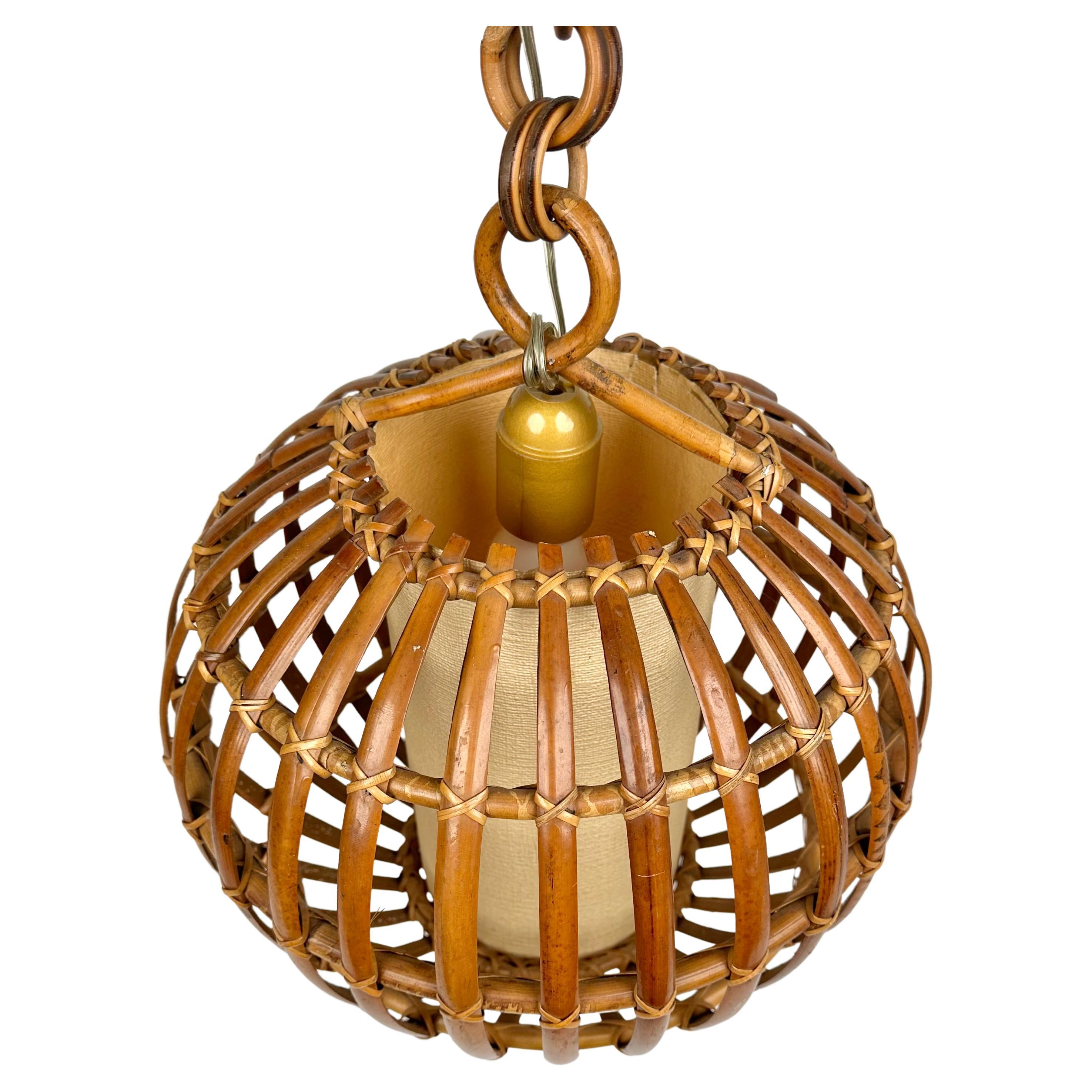 Mid-20th Century Midcentury Globe Chandelier Rattan and Bamboo, Italy 1960s
