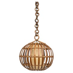 Midcentury Globe Chandelier Rattan and Bamboo, Italy 1960s