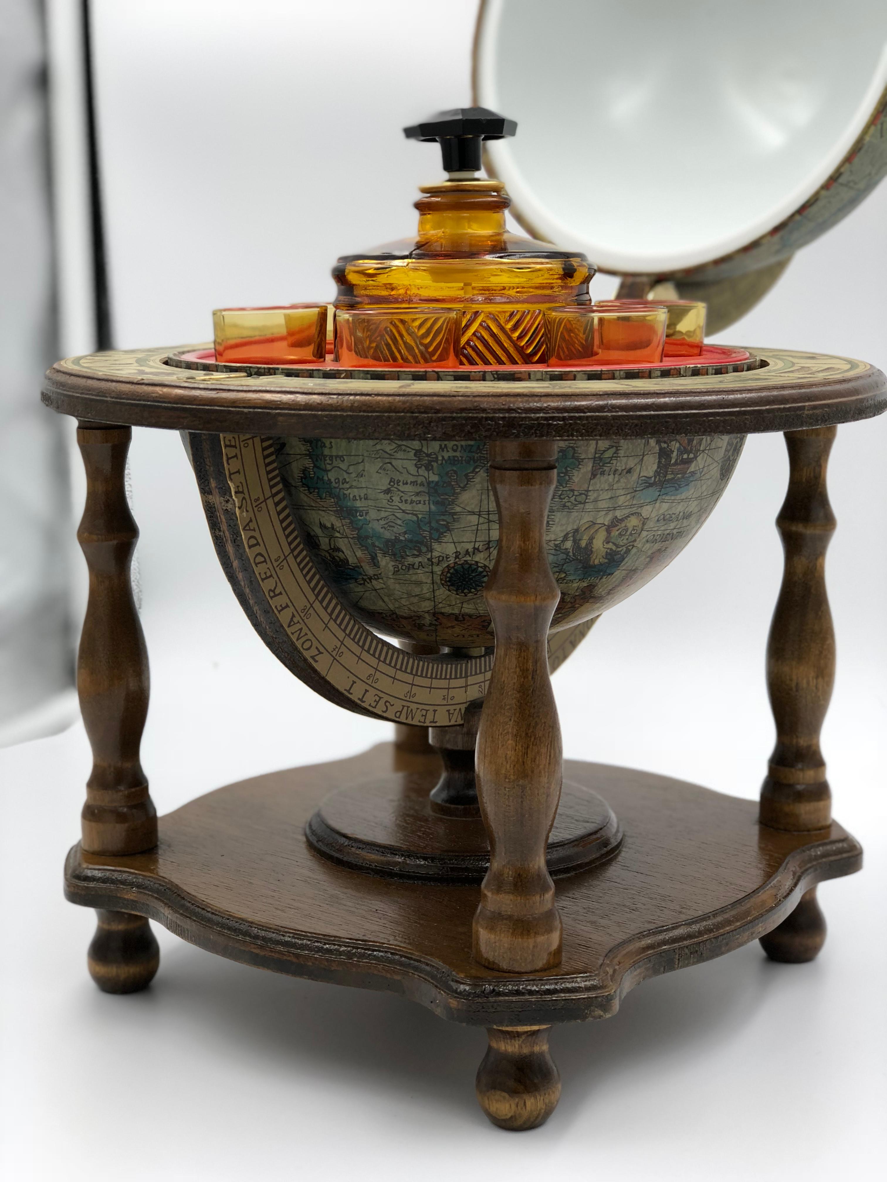Glass Midcentury Globe with Hidden Bar Set