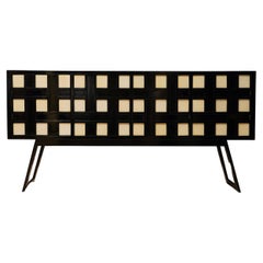 MidCentury Goatskin and Black Lacquer Italian Sideboard, 1970