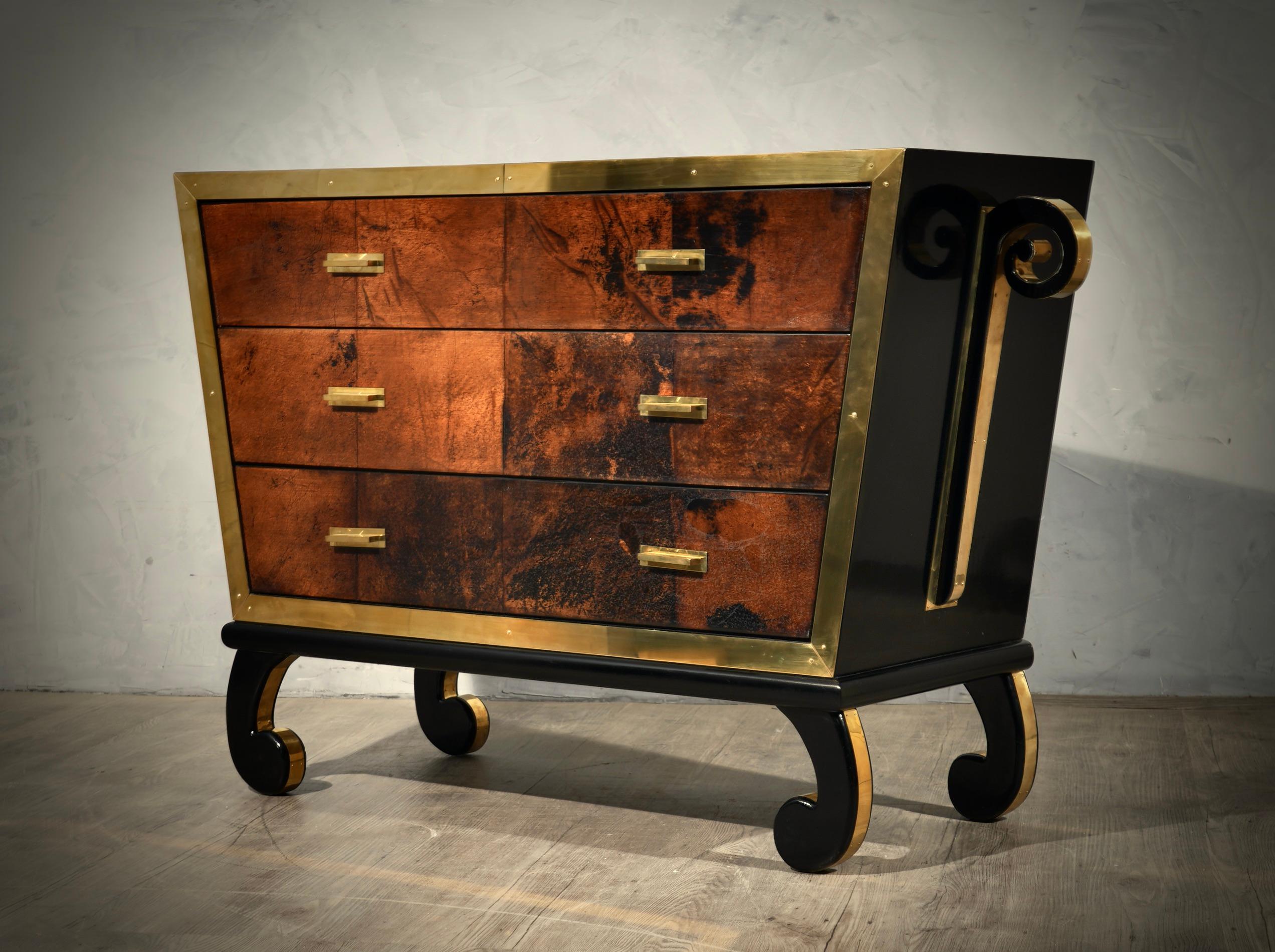 Aldo Tura Goatskin and Brass Italian Commode and Chests of Drawers, 1950 For Sale 5