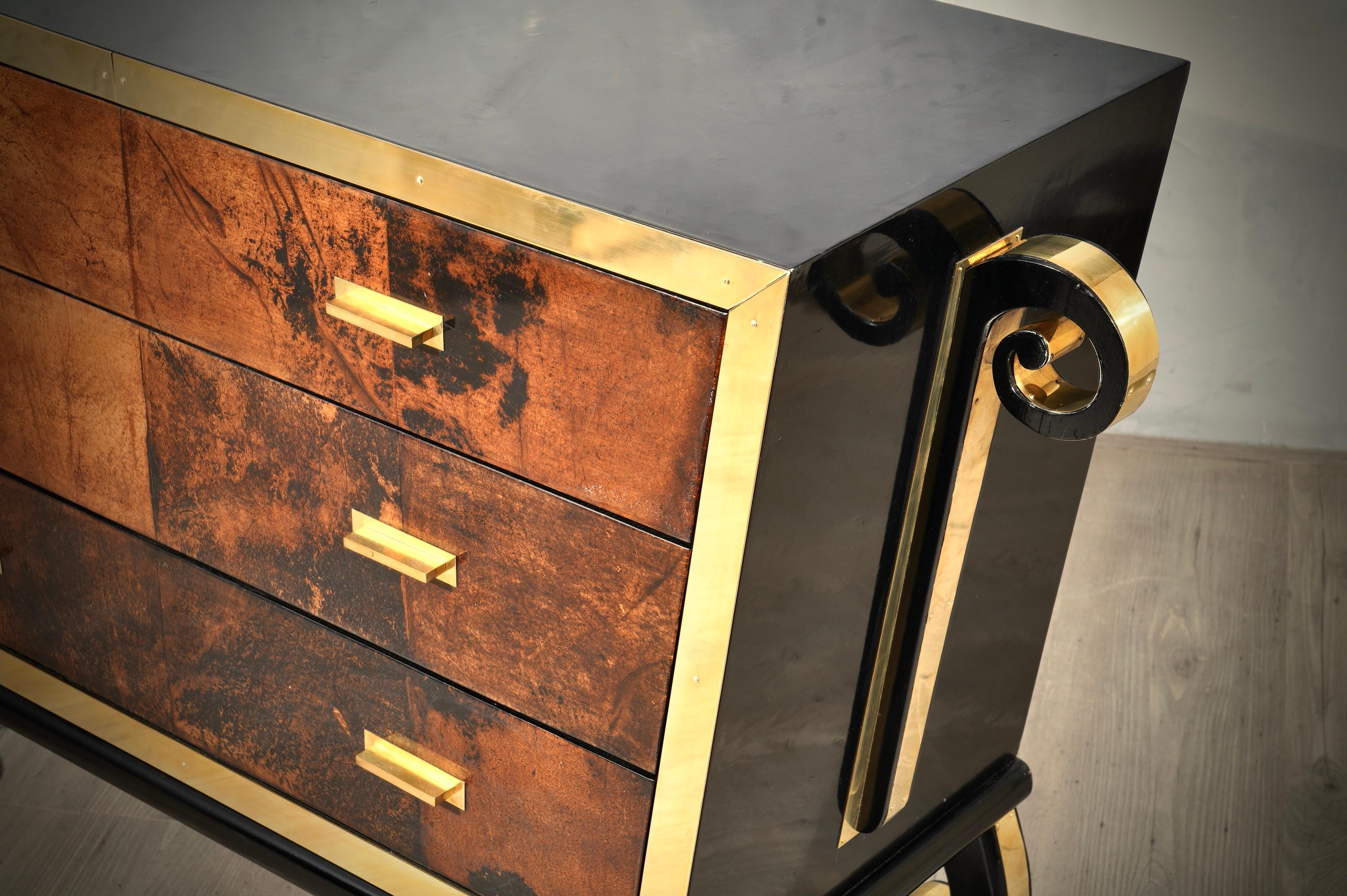 Mid-Century Modern Aldo Tura Goatskin and Brass Italian Commode and Chests of Drawers, 1950 For Sale