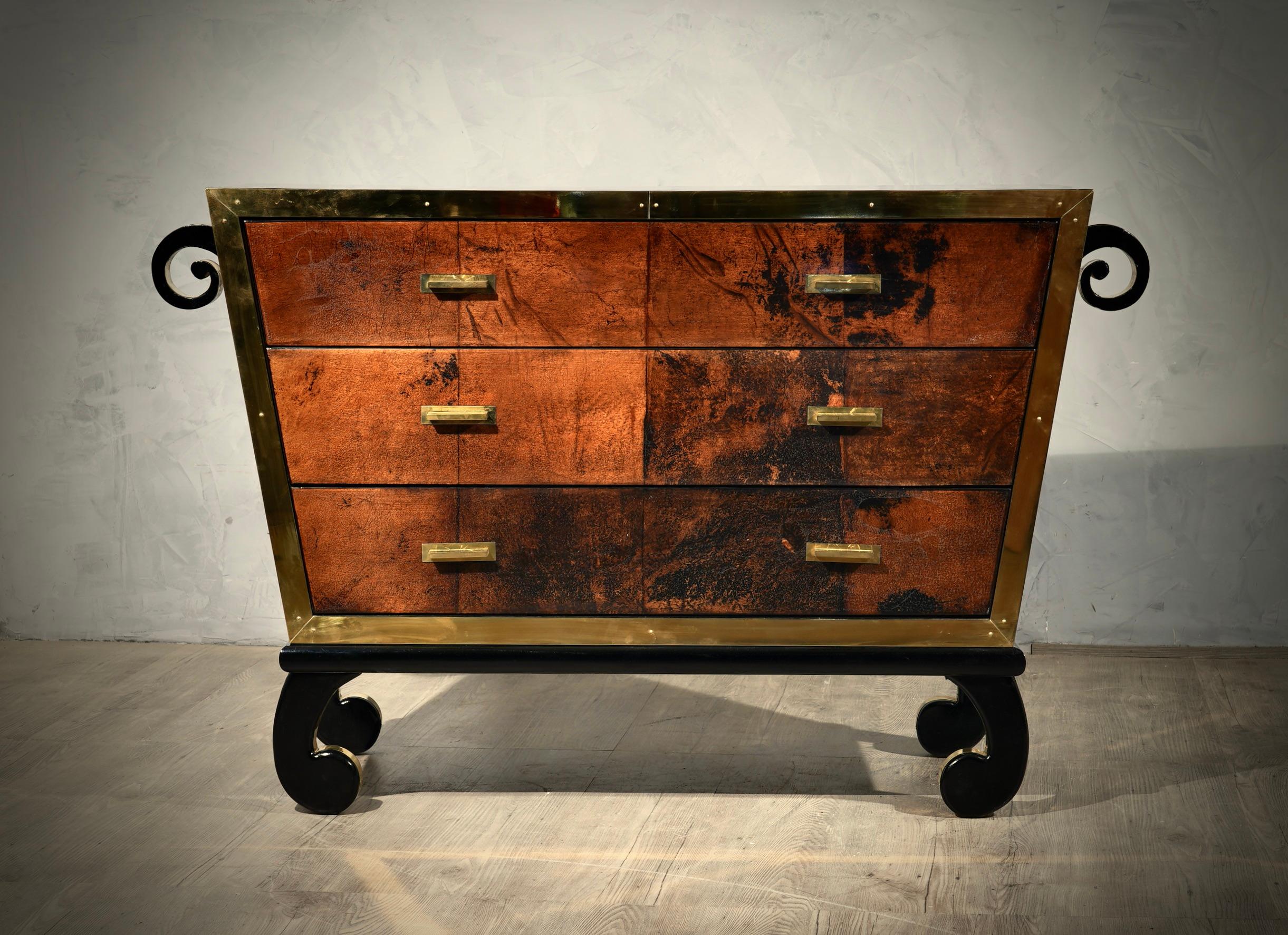 Aldo Tura Goatskin and Brass Italian Commode and Chests of Drawers, 1950 For Sale 1
