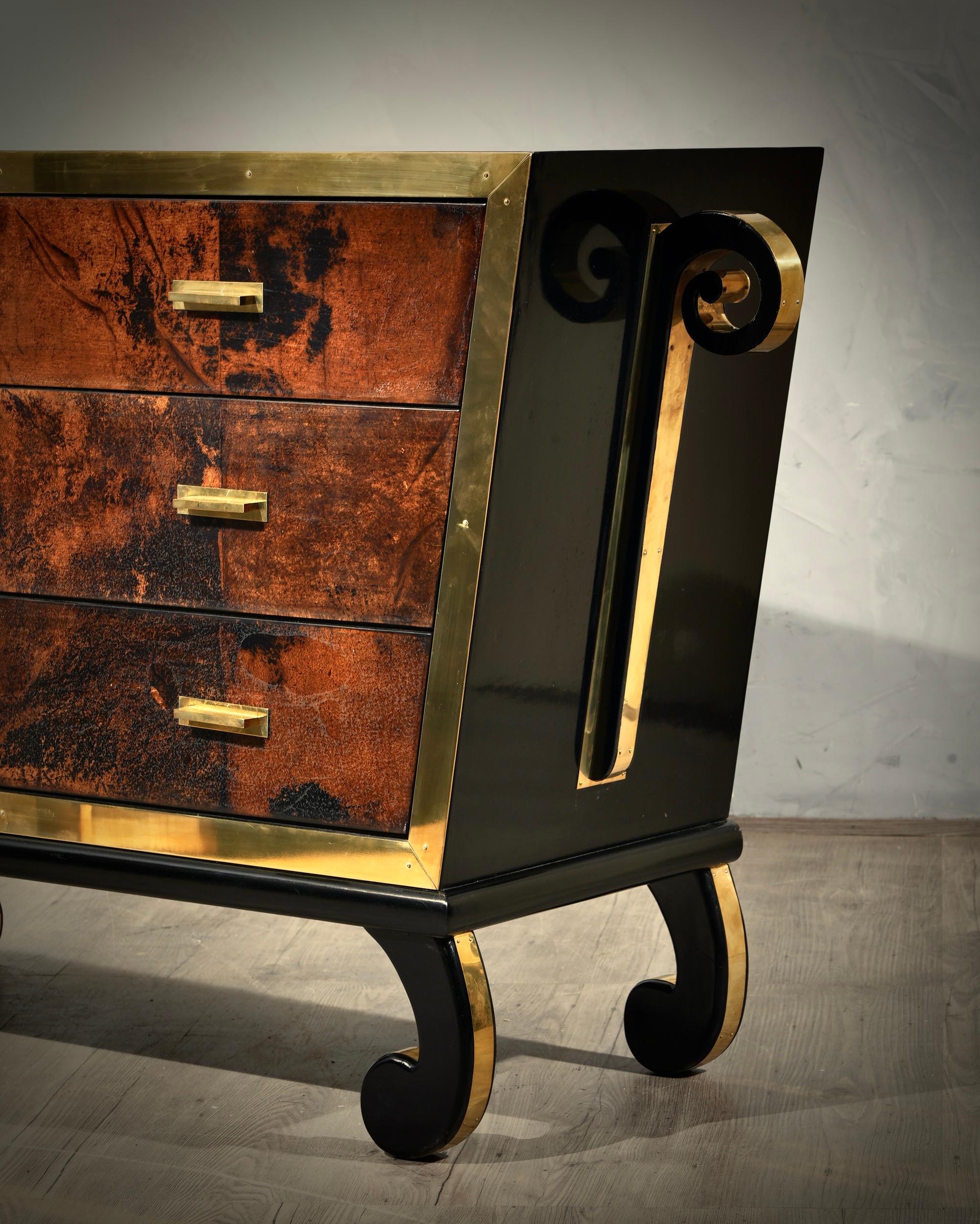 Aldo Tura Goatskin and Brass Italian Commode and Chests of Drawers, 1950 For Sale 3