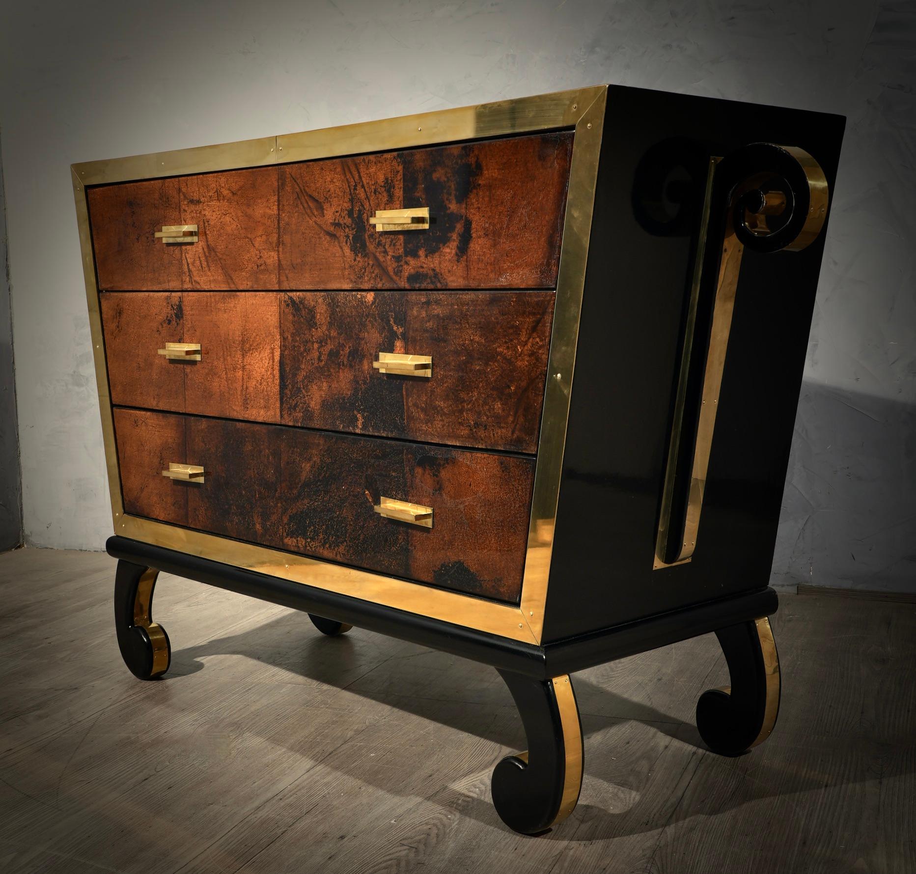 Aldo Tura Goatskin and Brass Italian Commode and Chests of Drawers, 1950 For Sale 4