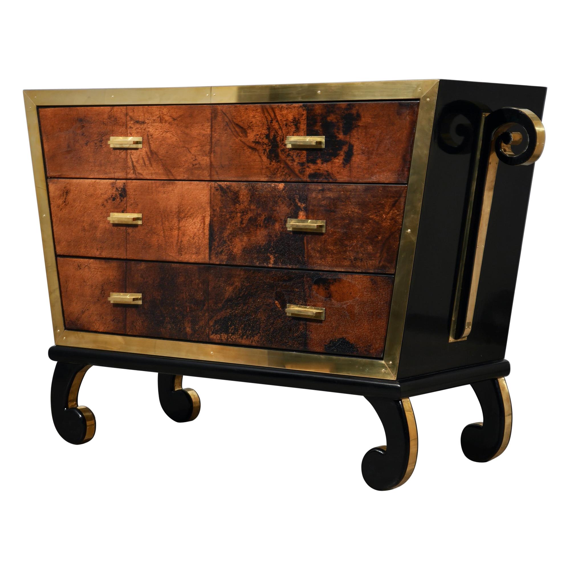 Midcentury Goatskin and Brass Italian Chests of Drawers, 1950