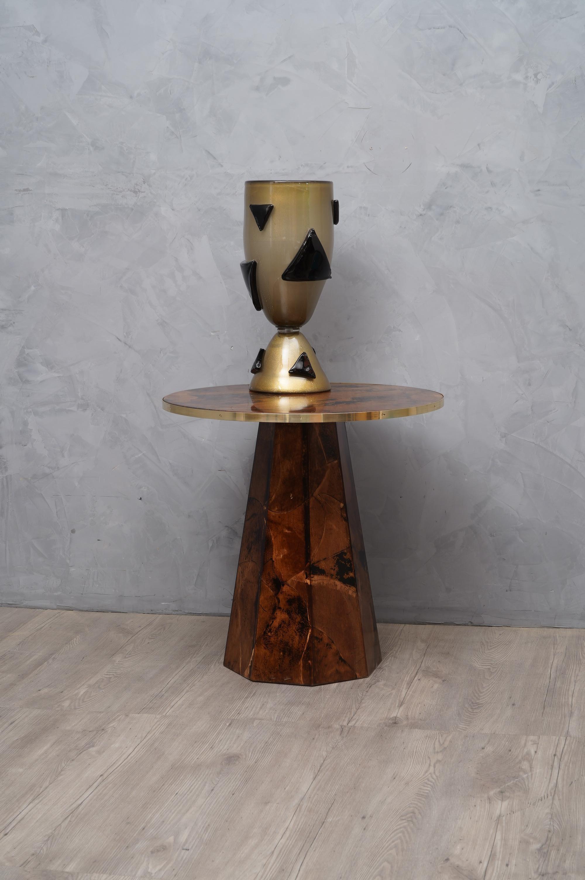 Resin Midcentury Goatskin and Brass Side Table, 1970