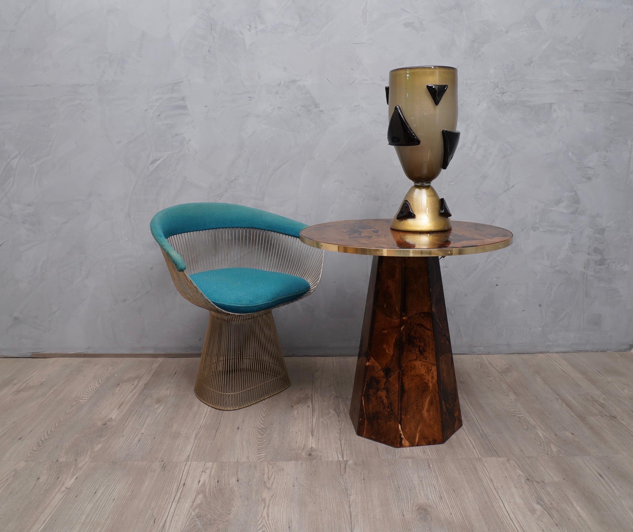 Midcentury Goatskin and Brass Side Table, 1970 2