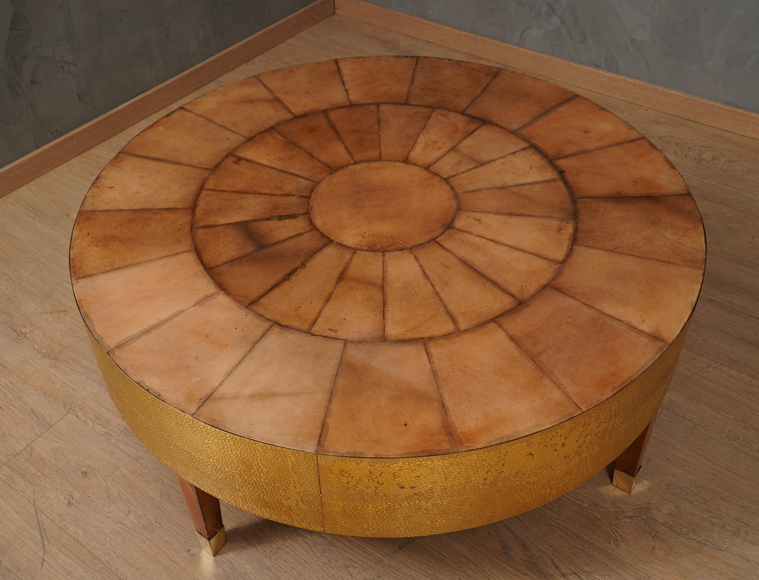 Mid-Century Modern MidCentury GoatSkin and Brass Sofà Table, 1970 For Sale