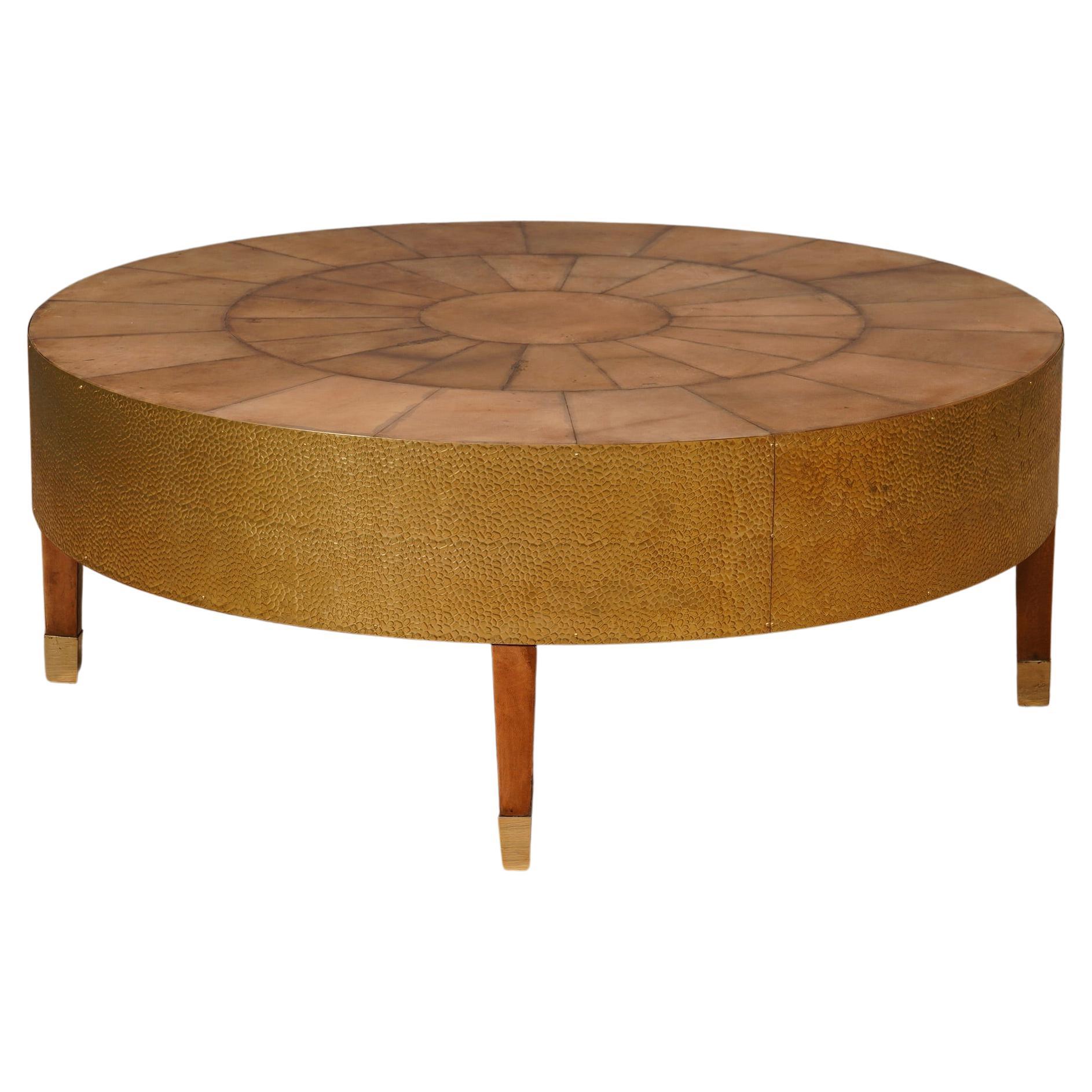 MidCentury GoatSkin and Brass Sofà Table, 1970 For Sale