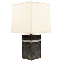 Midcentury Goatskin, Chrome and Fabric Table Lamp by Tommaso Barbi, Italy 1960s