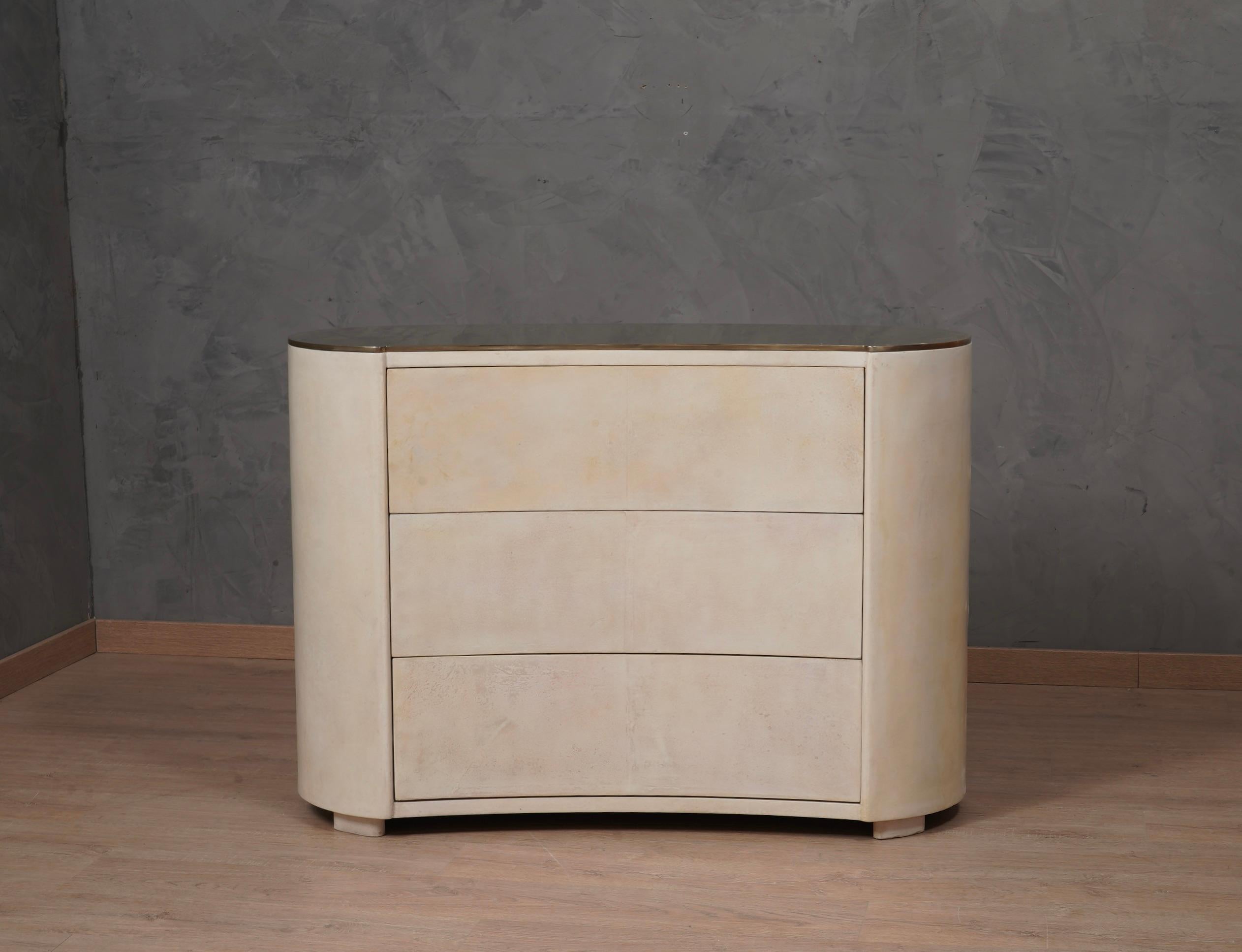 Late 20th Century MidCentury Goatskin Italian Chest of Drawer, 1980 For Sale