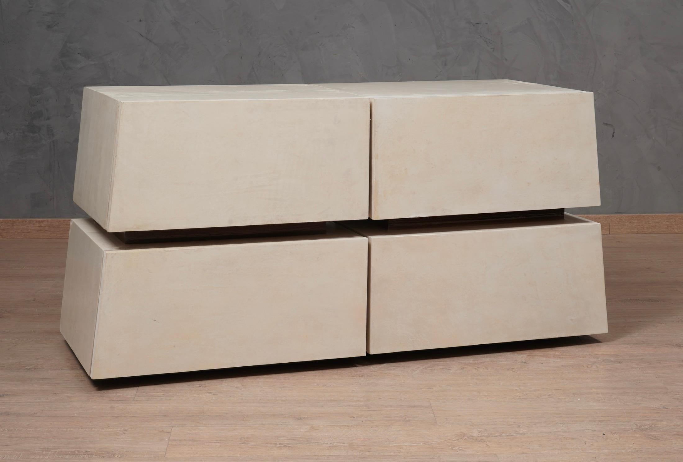 MidCentury Goatskin Italian Commode and Chest of Drawer Night Stand, 1990 In Good Condition In Rome, IT