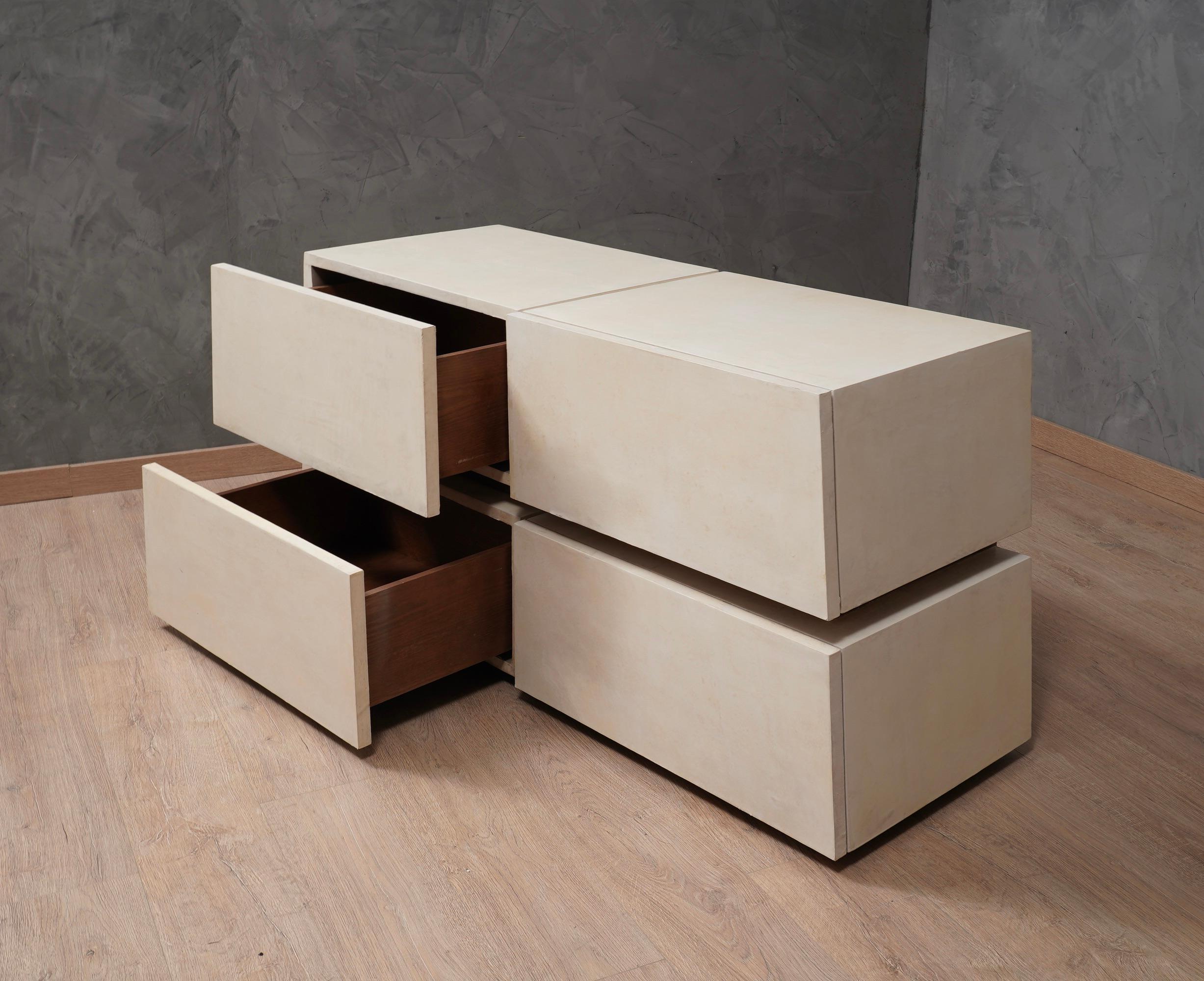 Late 20th Century MidCentury Goatskin Italian Commode and Chest of Drawer Night Stand, 1990