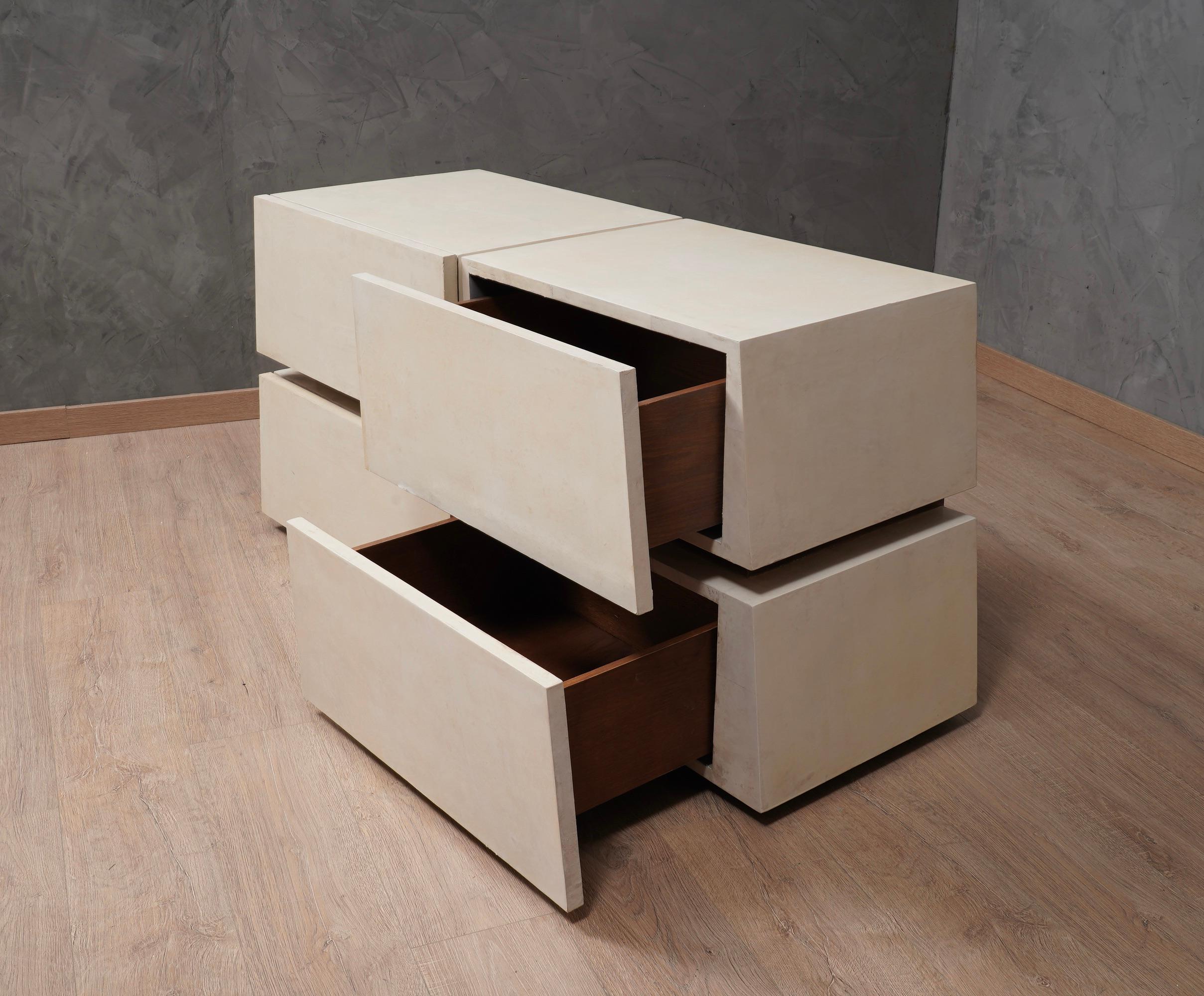 MidCentury Goatskin Italian Commode and Chest of Drawer Night Stand, 1990 1