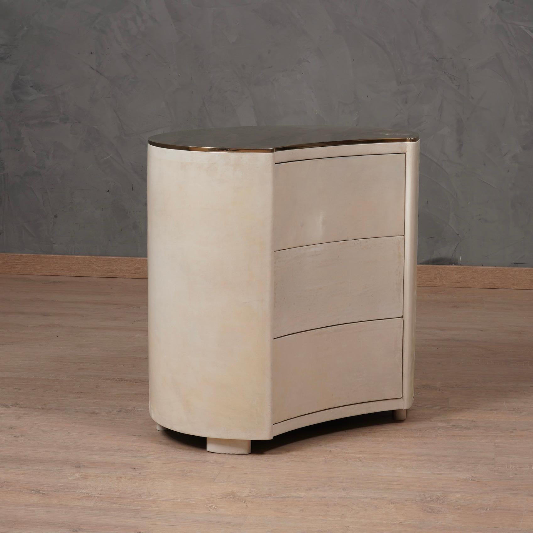 Late 20th Century MidCentury Goatskin Italian Night Stand, 1980