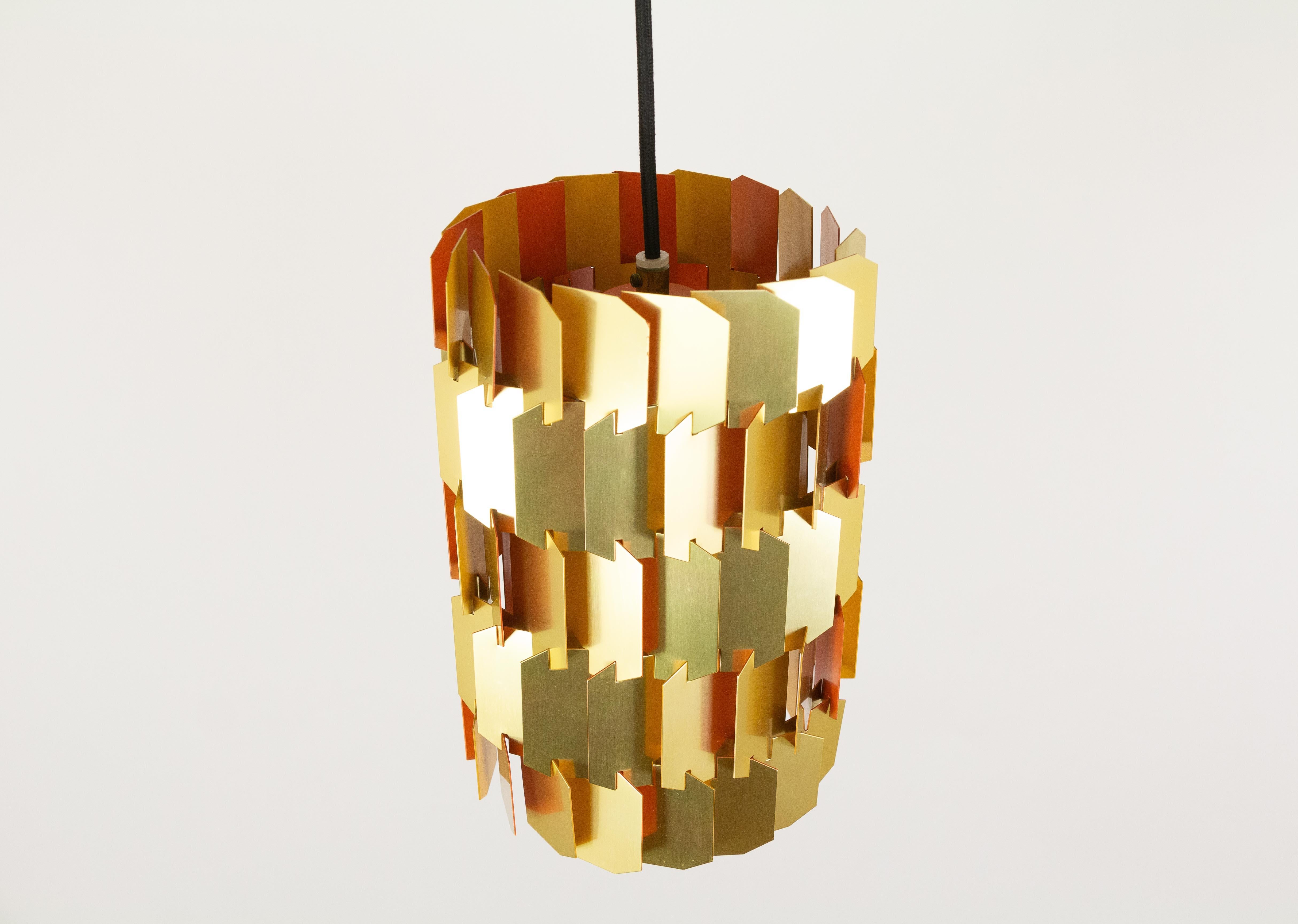Scandinavian Modern Midcentury Gold and Orange Facet Pendant by Louis Weisdorf for Lyfa, 1960s For Sale
