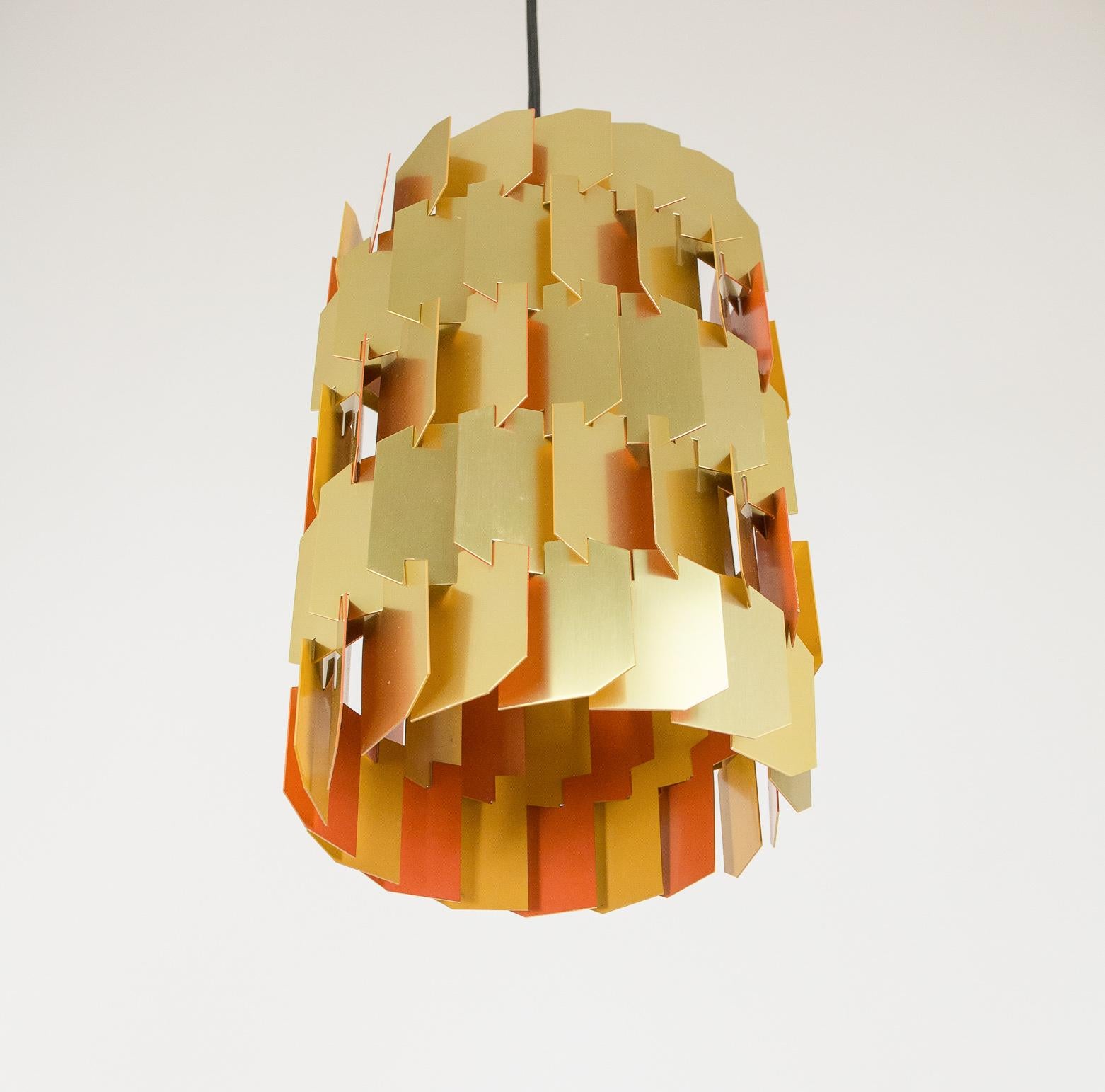 Aluminum Midcentury Gold and Orange Facet Pendant by Louis Weisdorf for Lyfa, 1960s For Sale