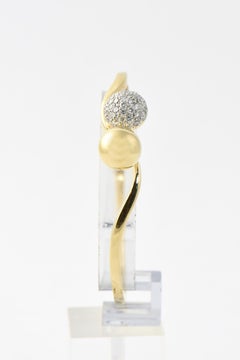 Midcentury Gold and Pave Diamond Bypass Ball Bangle Bracelet