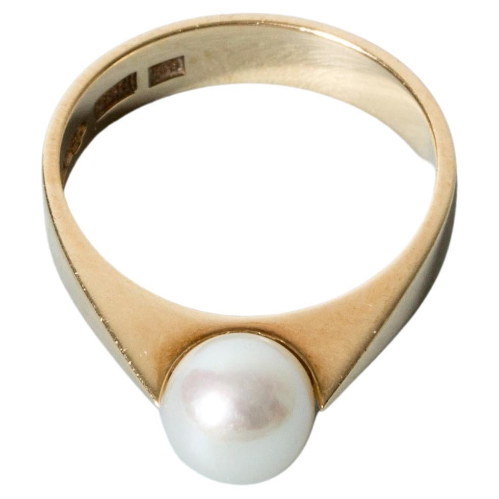 Midcentury Gold and Pearl Ring, Sweden, 1960 at 1stDibs
