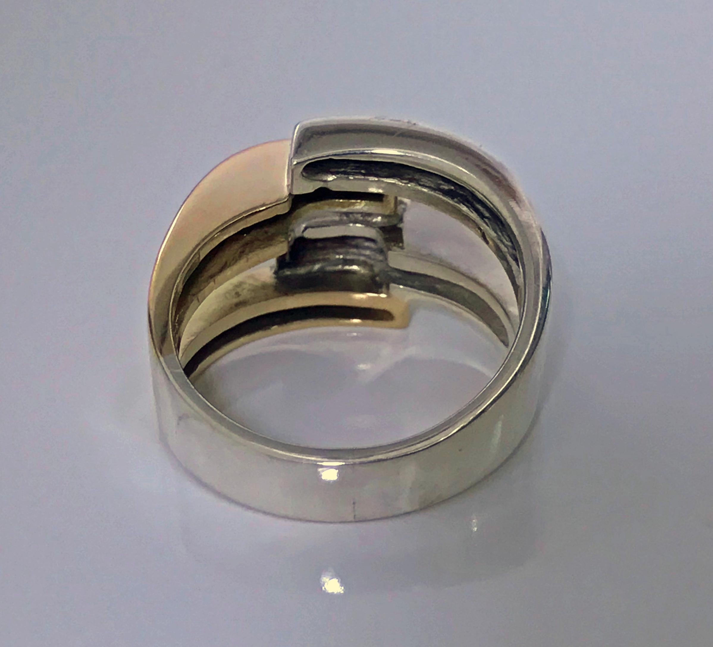 Women's or Men's Midcentury Gold and Sterling Modernist Ring