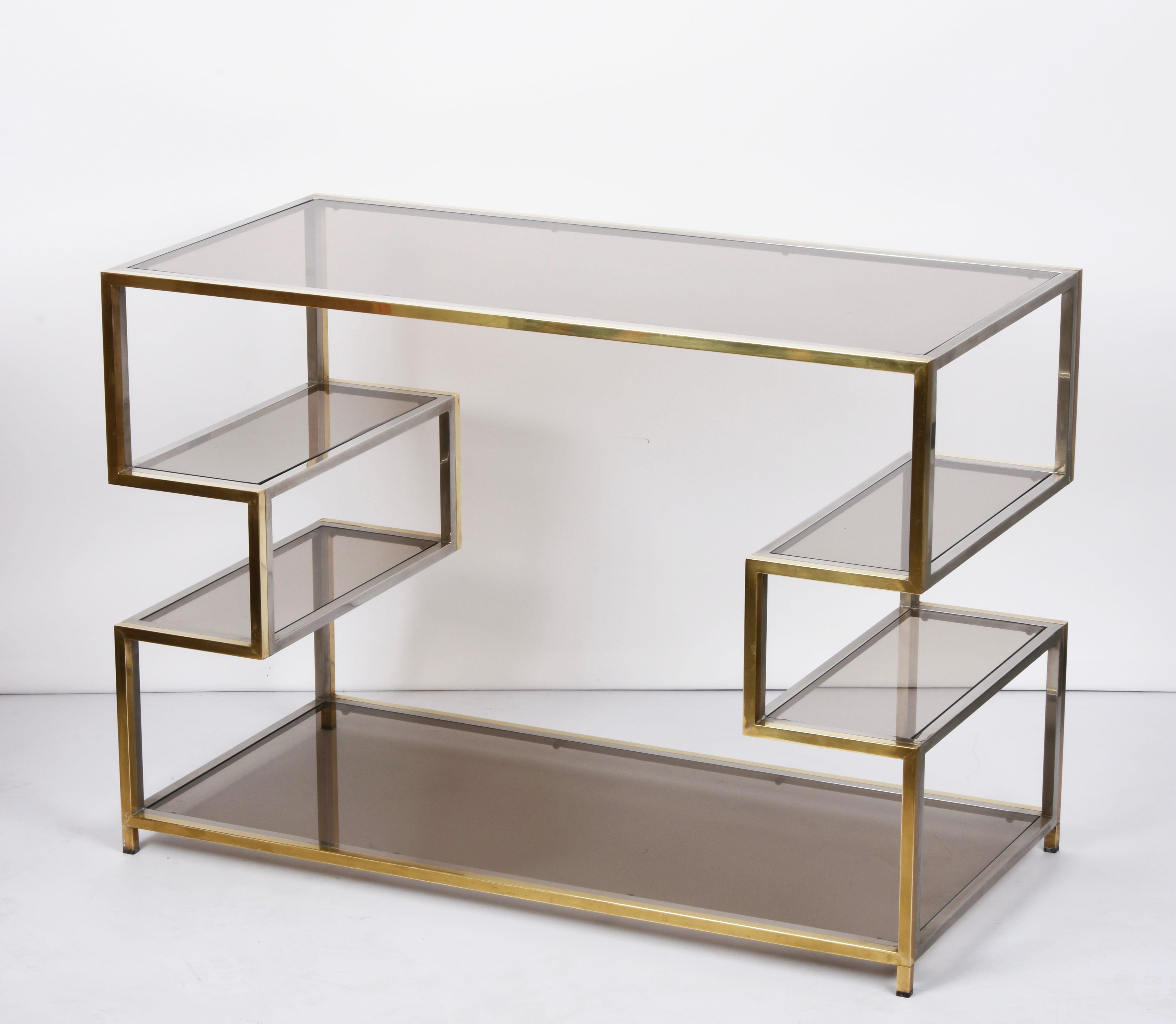 Midcentury Gold Brass and Glass Italian Console Table in Romeo Rega Style, 1970s For Sale 7