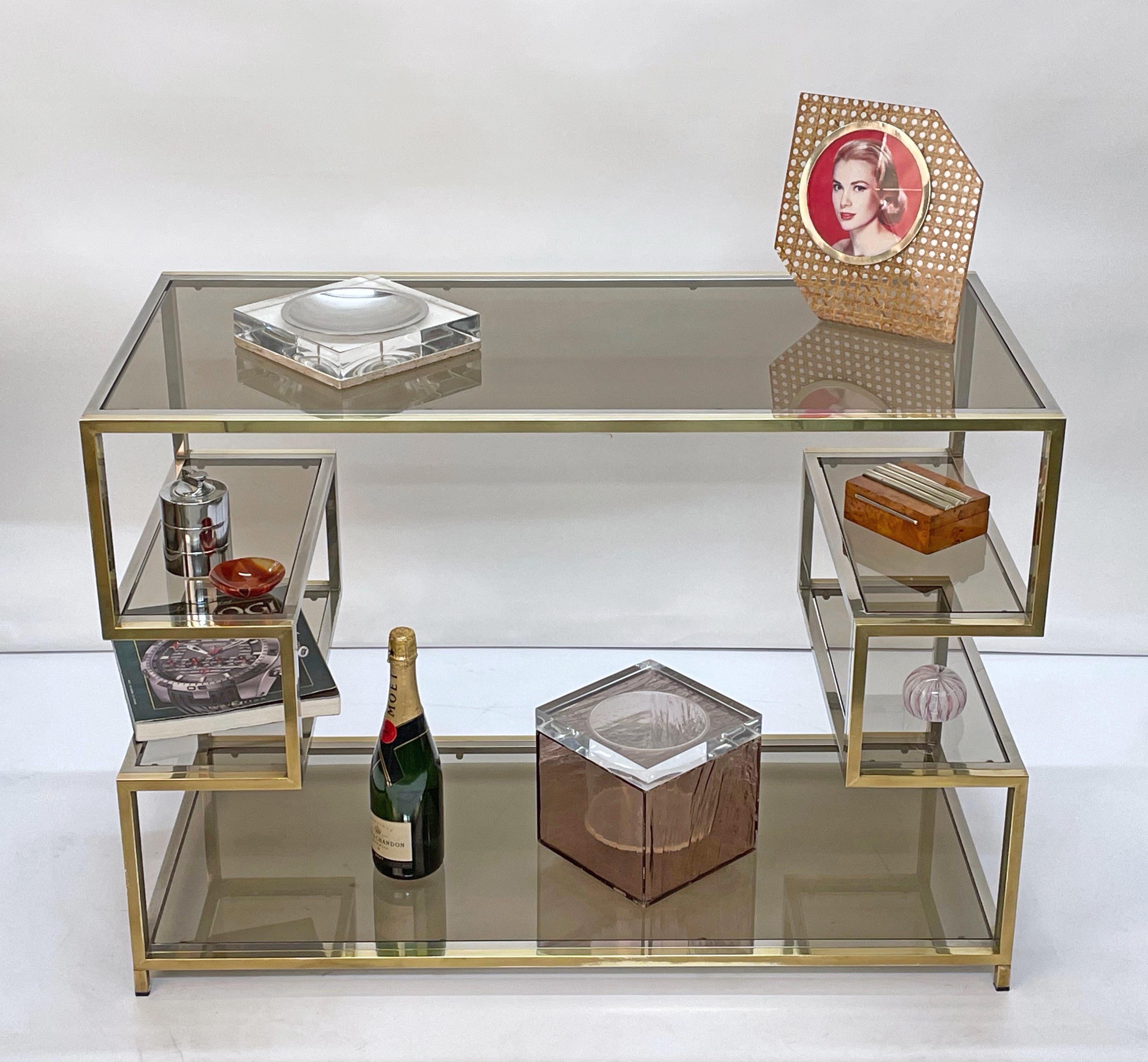 Midcentury Gold Brass and Glass Italian Console Table in Romeo Rega Style, 1970s For Sale 9
