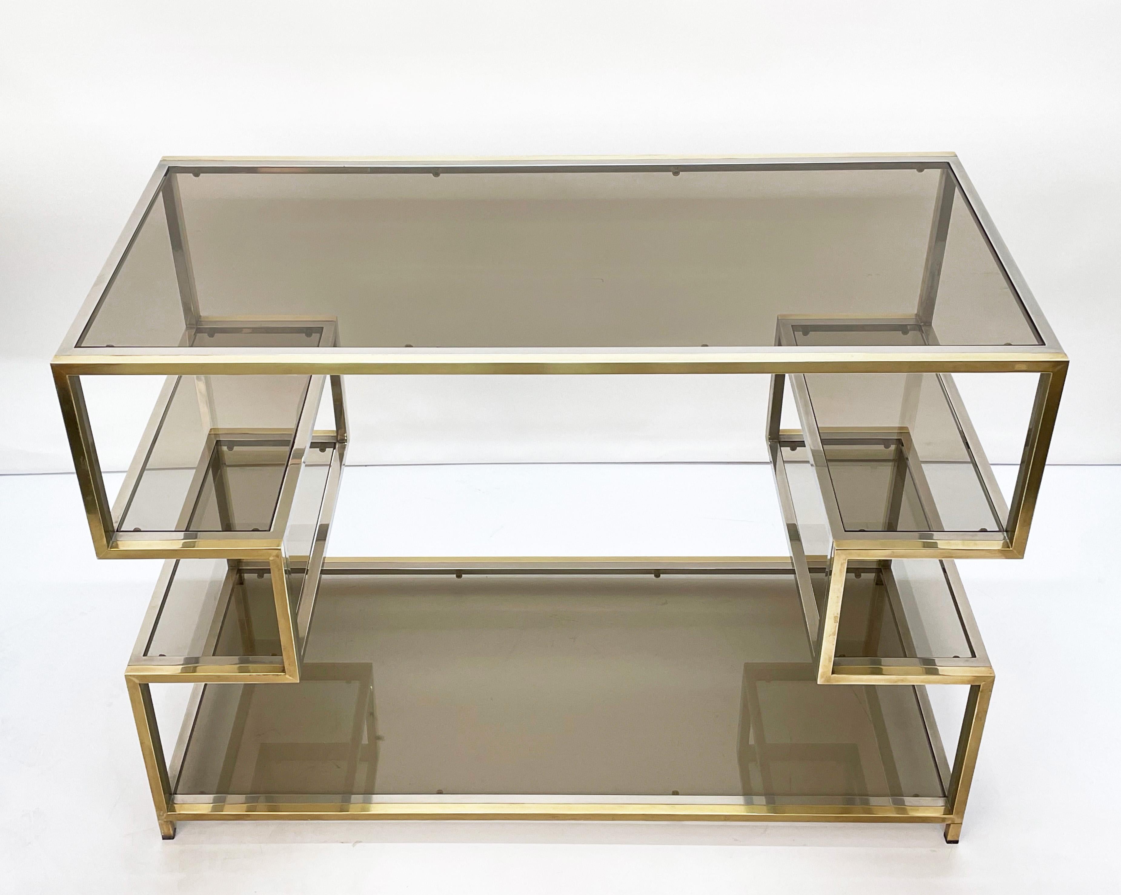 Midcentury Gold Brass and Glass Italian Console Table in Romeo Rega Style, 1970s For Sale 13