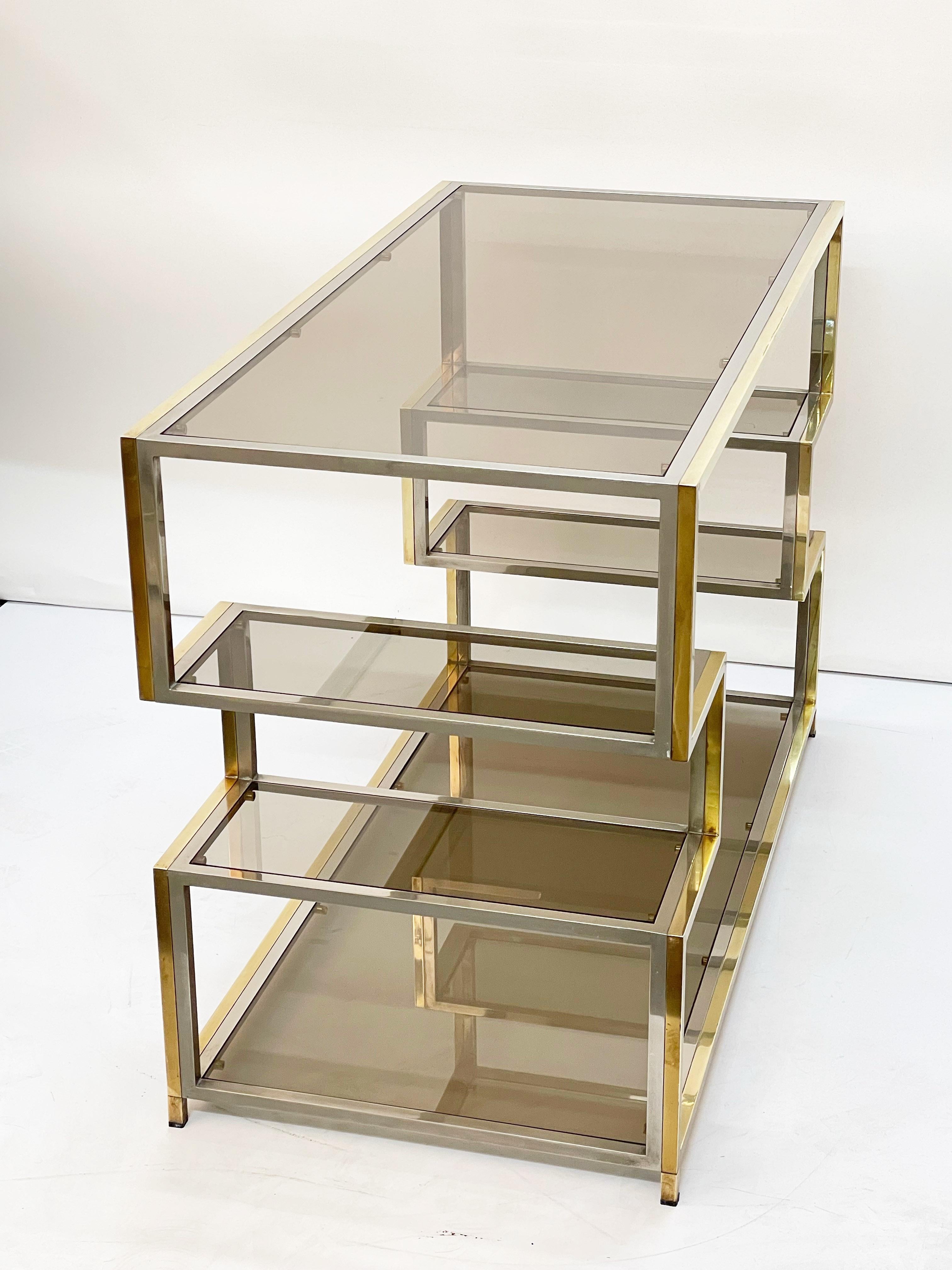 Gilt Midcentury Gold Brass and Glass Italian Console Table in Romeo Rega Style, 1970s For Sale