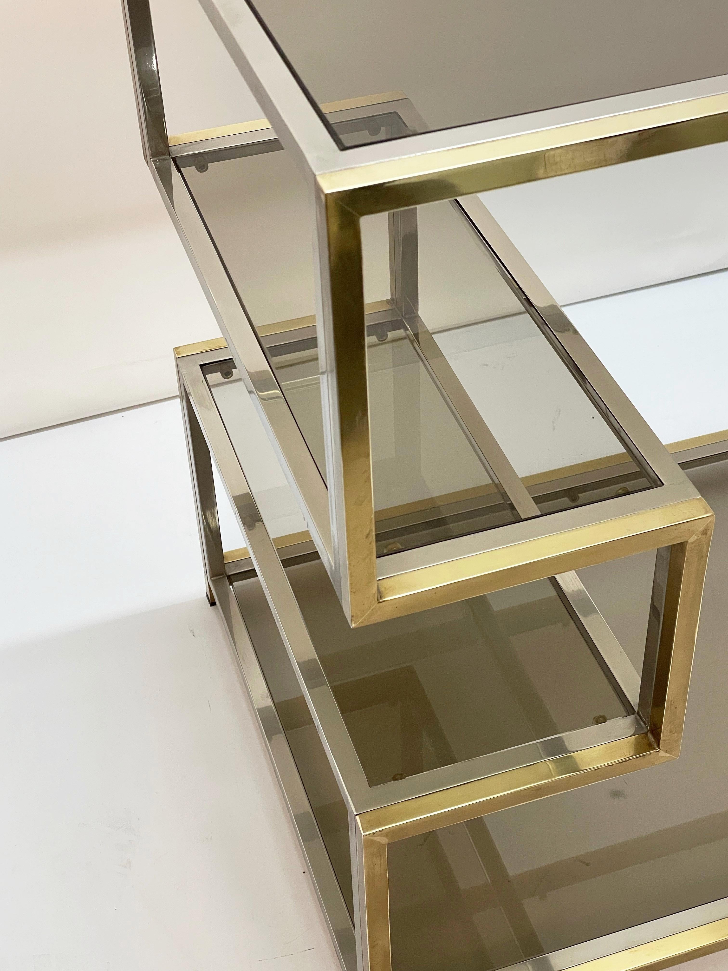 20th Century Midcentury Gold Brass and Glass Italian Console Table in Romeo Rega Style, 1970s For Sale