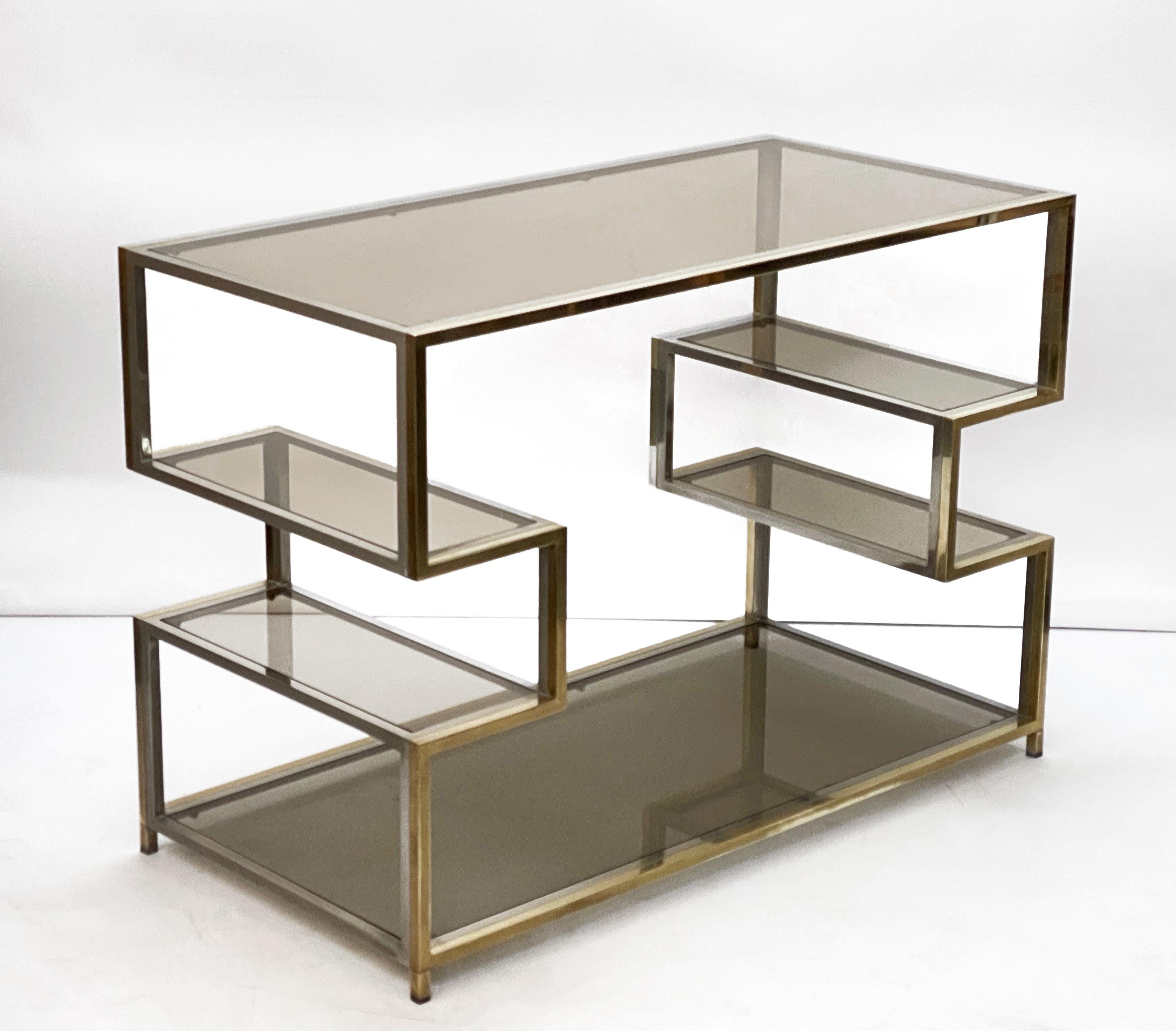 Midcentury Gold Brass and Glass Italian Console Table in Romeo Rega Style, 1970s For Sale 1