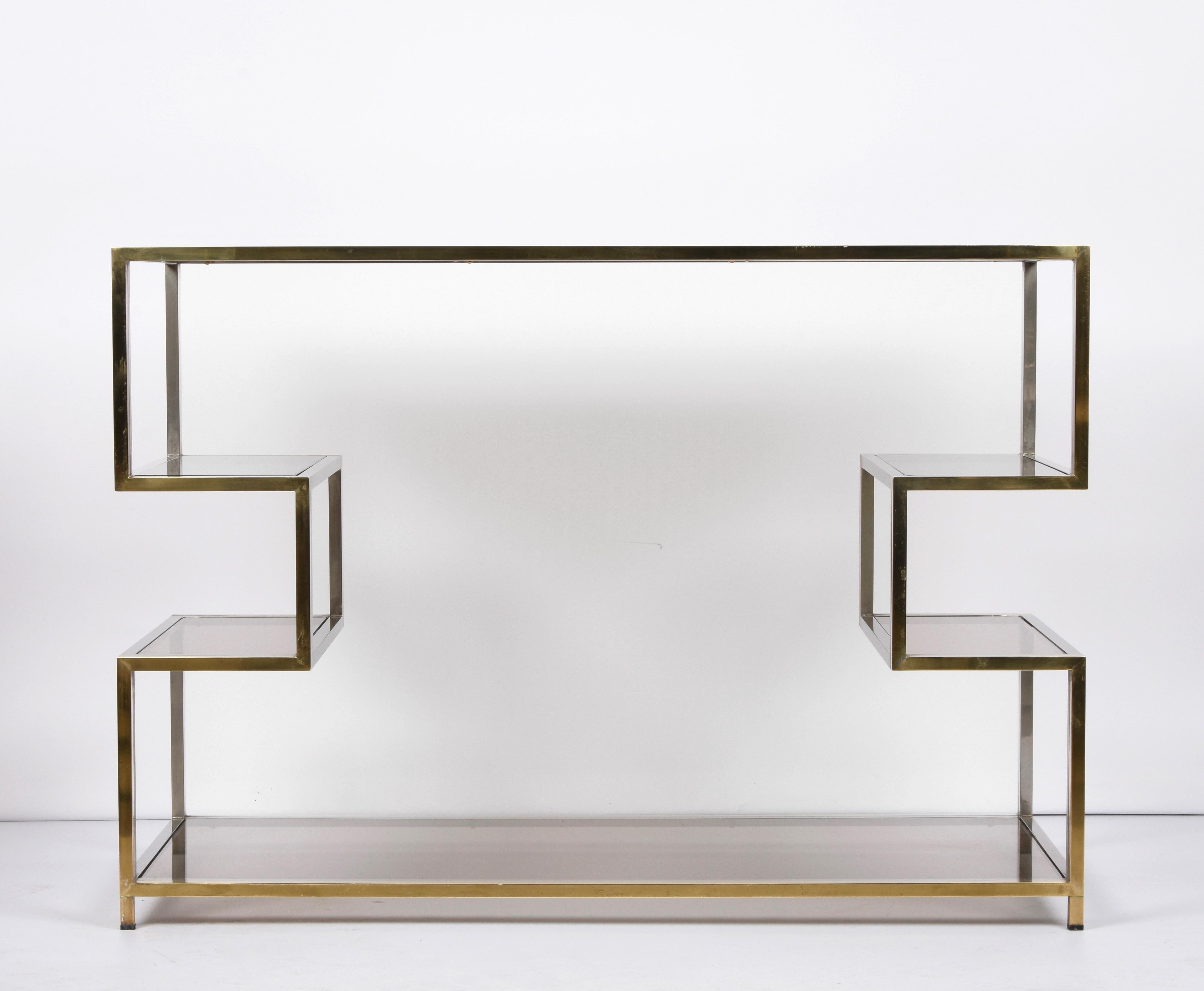 Midcentury Gold Brass and Glass Italian Console Table in Romeo Rega Style, 1970s For Sale 2