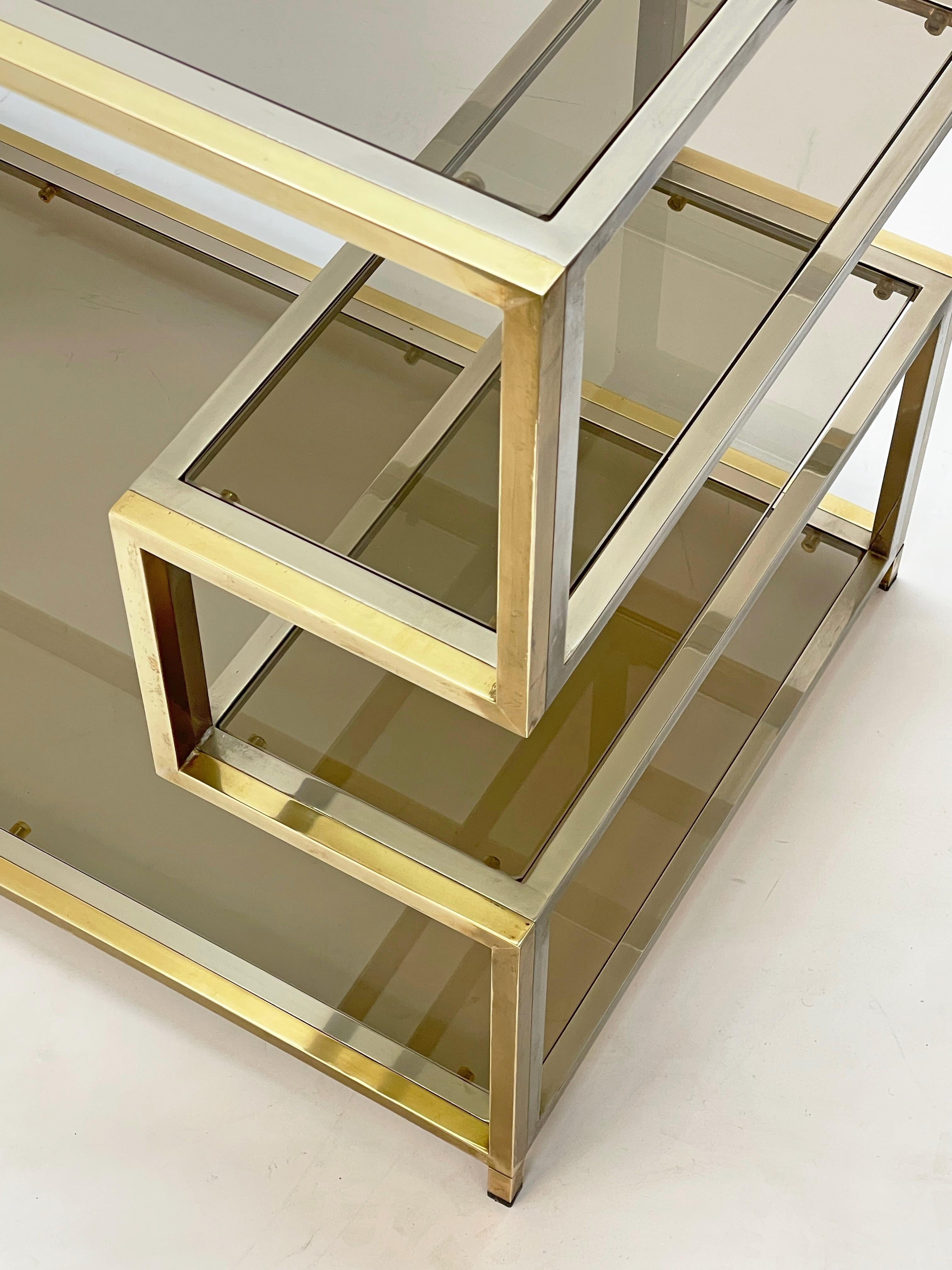 Midcentury Gold Brass and Glass Italian Console Table in Romeo Rega Style, 1970s For Sale 3