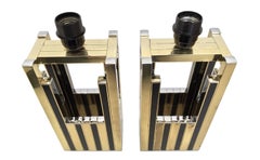 Midcentury Gold Brass Black Emanel Pair of Table Lamps by BD Lumica, 1970s