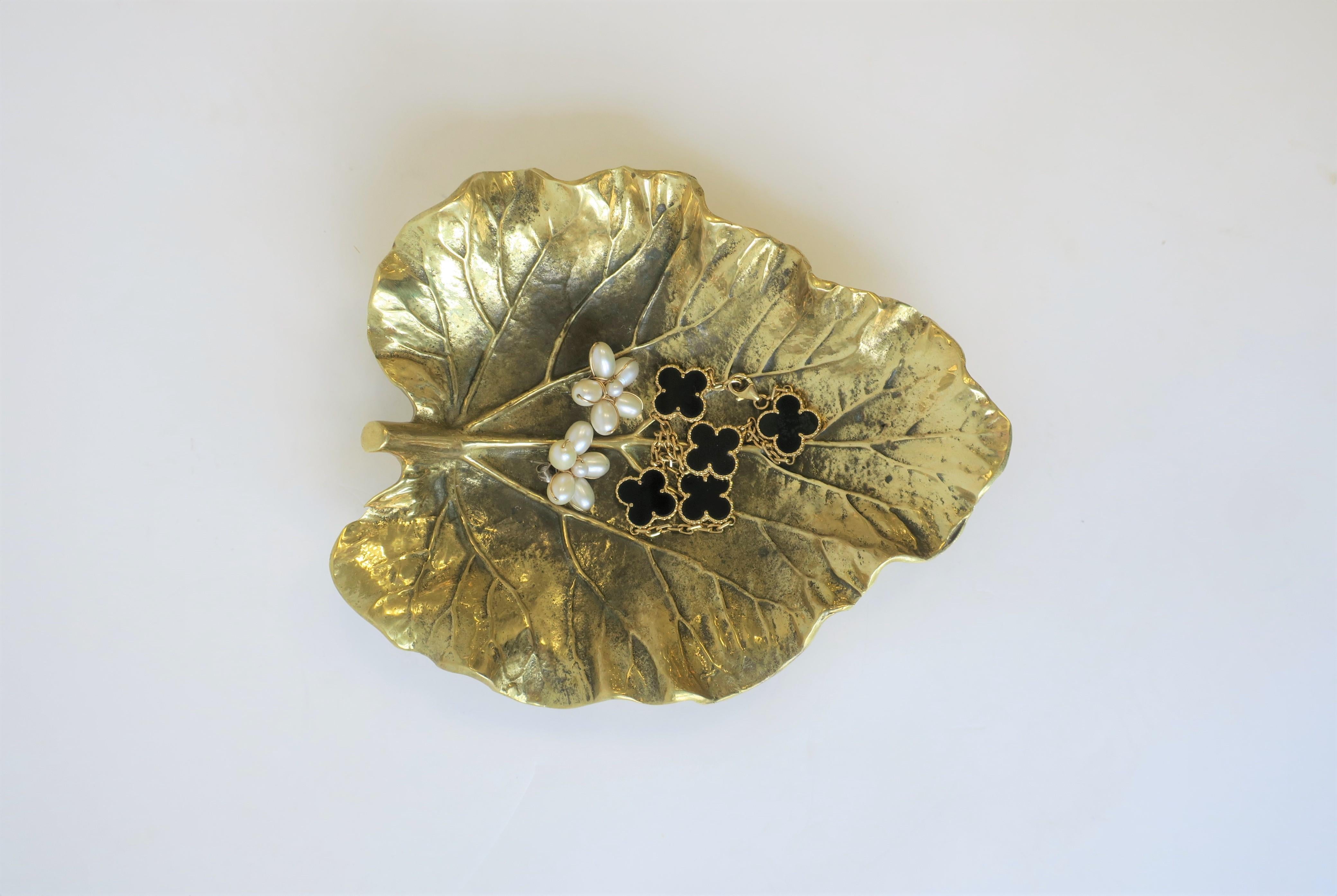 20th Century Gold Brass Decorative Leaf Plate or Jewelry Dish