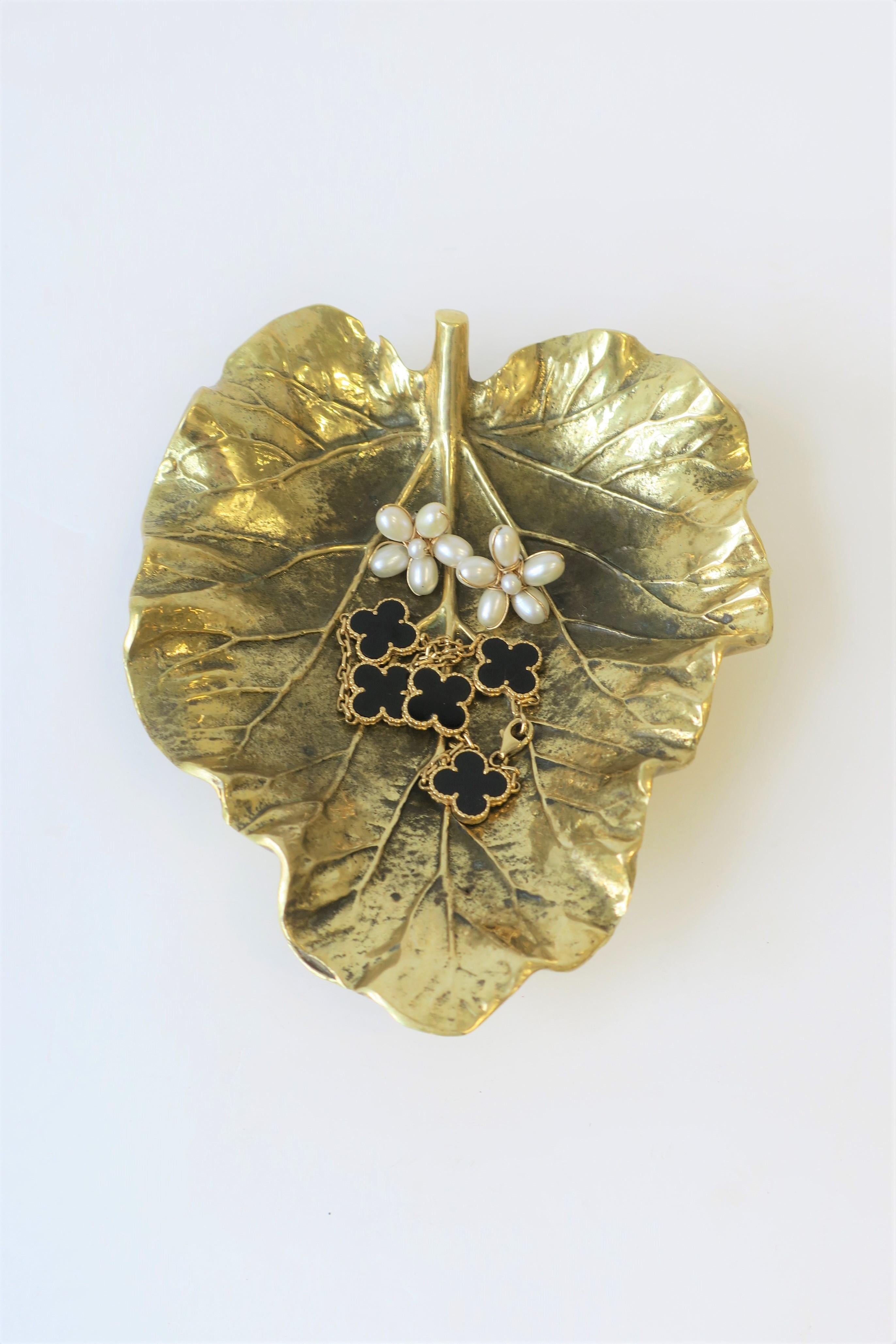 Gold Brass Decorative Leaf Plate or Jewelry Dish In Good Condition In New York, NY