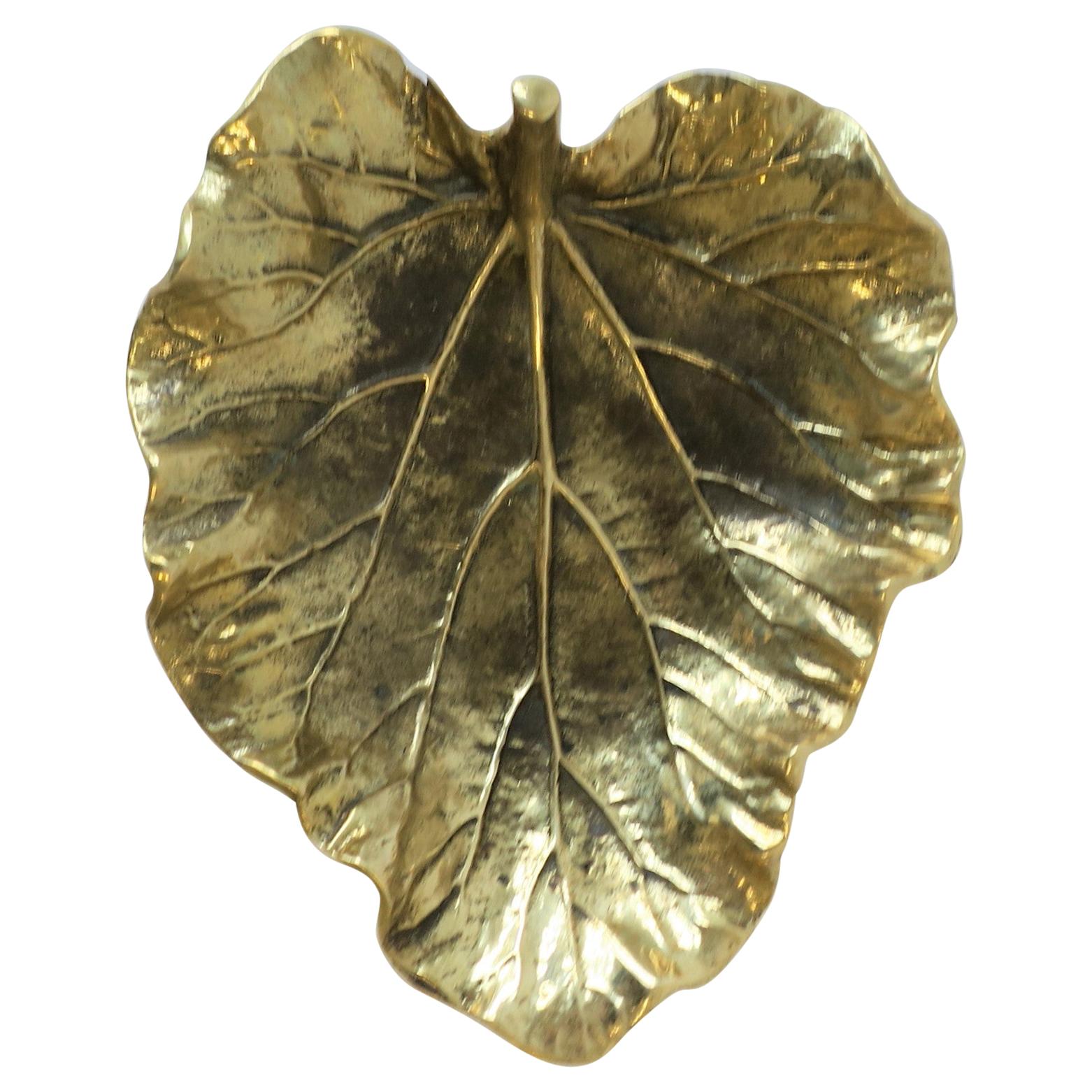 Gold Brass Decorative Leaf Plate or Jewelry Dish
