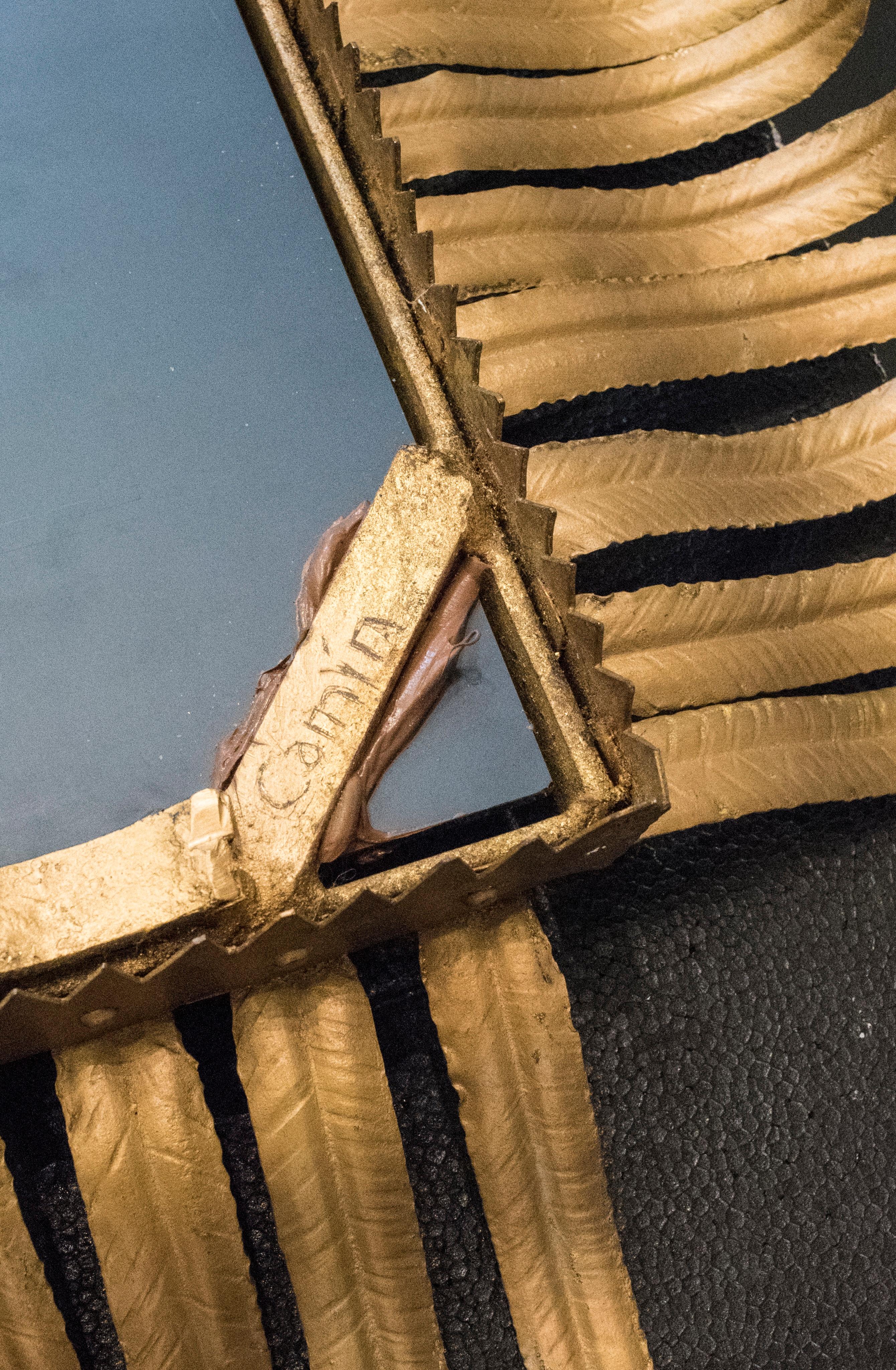 Metal Midcentury Gold Brass Joaquin Rubio Camin Spanish Mirror Sculpture Signed, 1970s