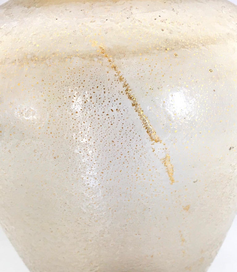 Midcentury Gold Flecked Blown Glass Vase by Seguso, Italy, 1940s For